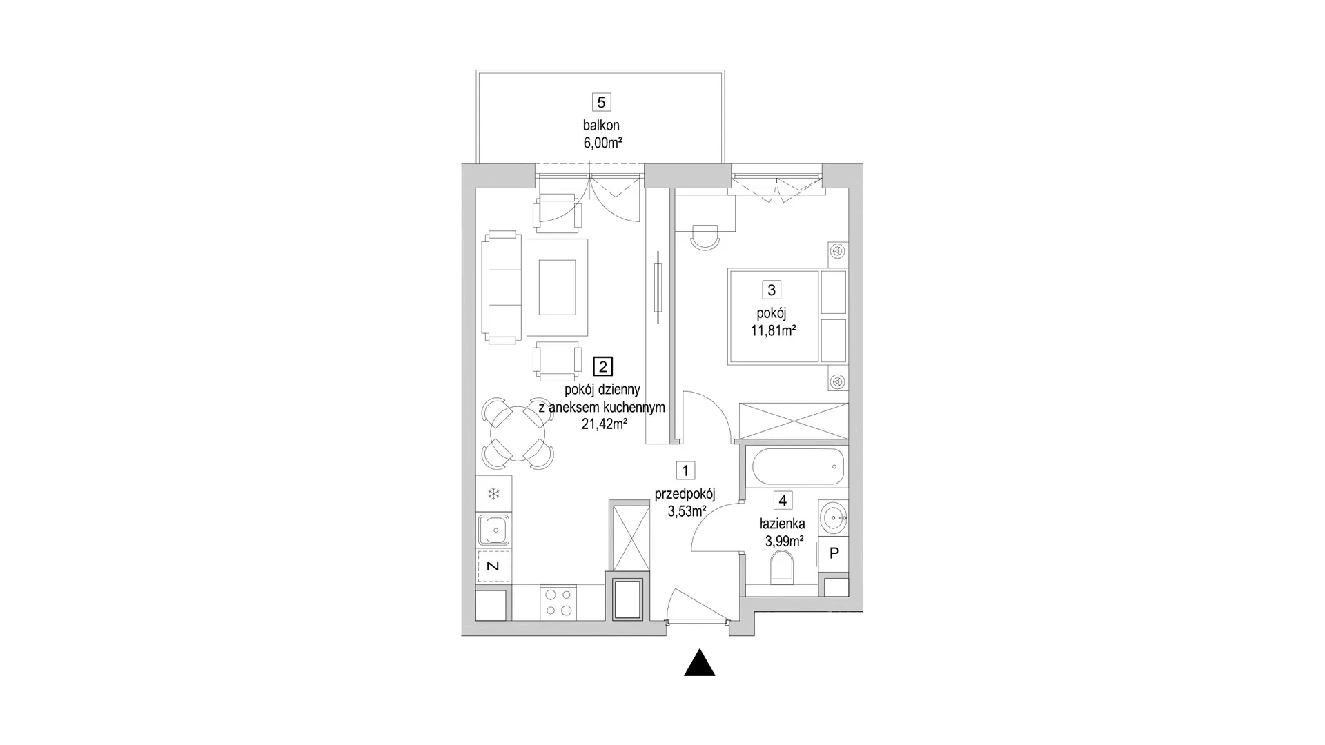 2 pokoje, mieszkanie 45,85 m², piętro 4, oferta nr 9.5.4, Osiedle Przyjemne - etap IV, Gdańsk, Jasień, ul. Flisykowskiego