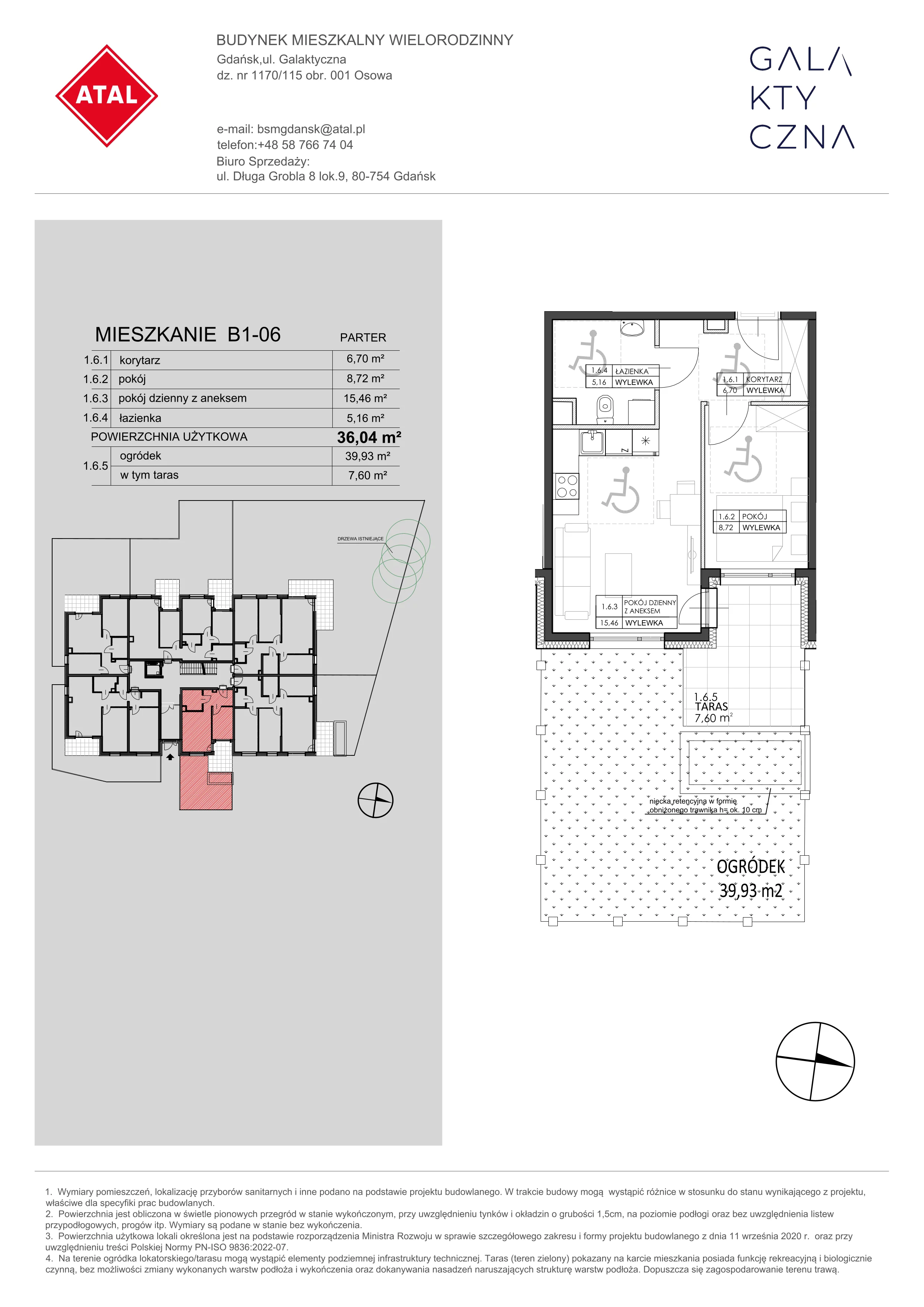 Mieszkanie 36,04 m², parter, oferta nr B1-06, Galaktyczna, Gdańsk, Osowa, ul. Galaktyczna