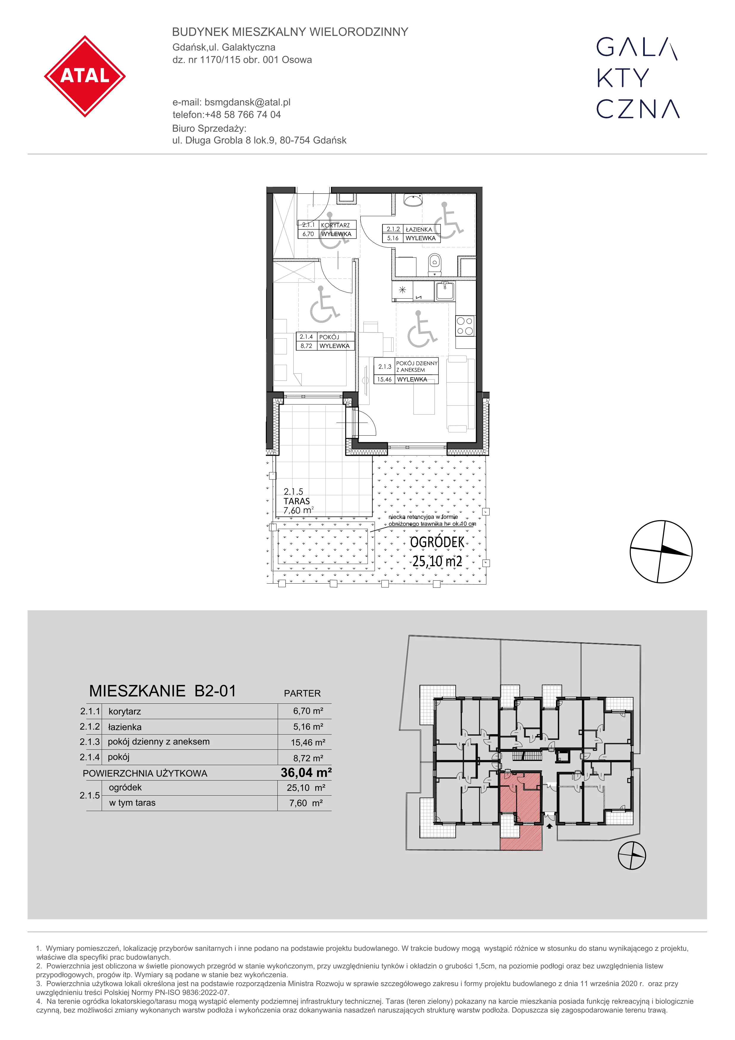 Mieszkanie 36,04 m², parter, oferta nr B2-01, Galaktyczna, Gdańsk, Osowa, ul. Galaktyczna