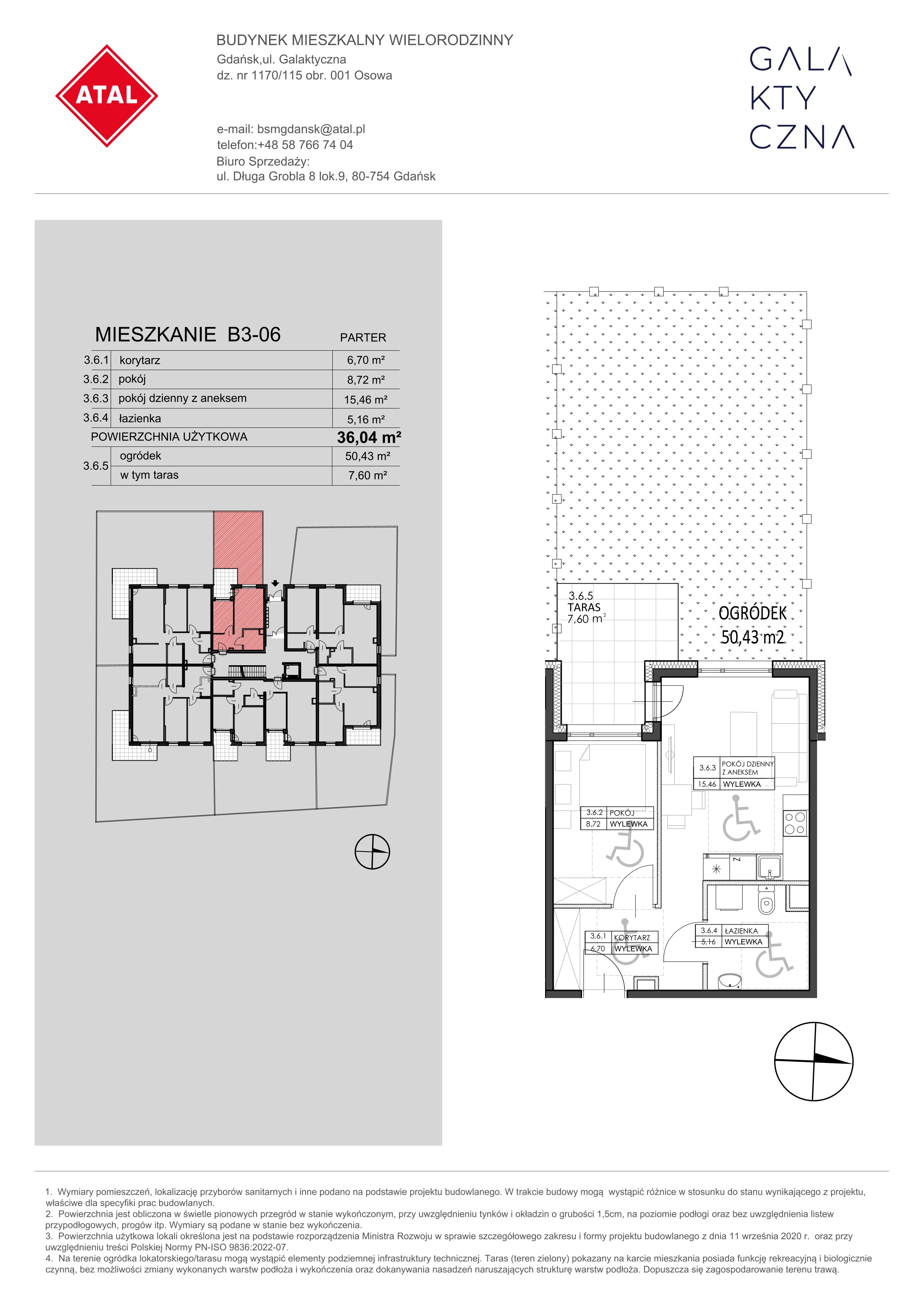 Mieszkanie 36,04 m², parter, oferta nr B3-06, Galaktyczna, Gdańsk, Osowa, ul. Galaktyczna