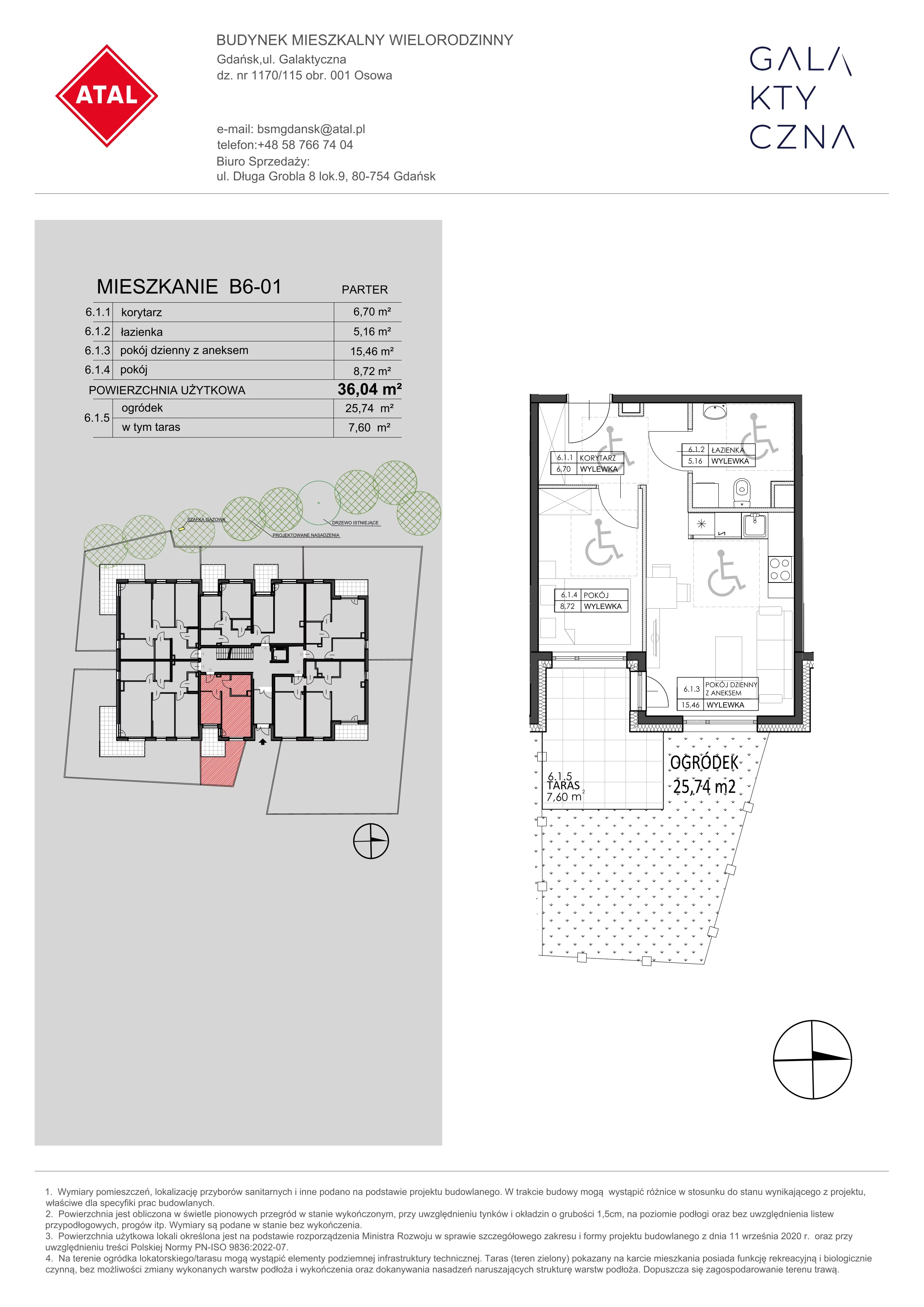 Mieszkanie 36,04 m², parter, oferta nr B6-01, Galaktyczna, Gdańsk, Osowa, ul. Galaktyczna