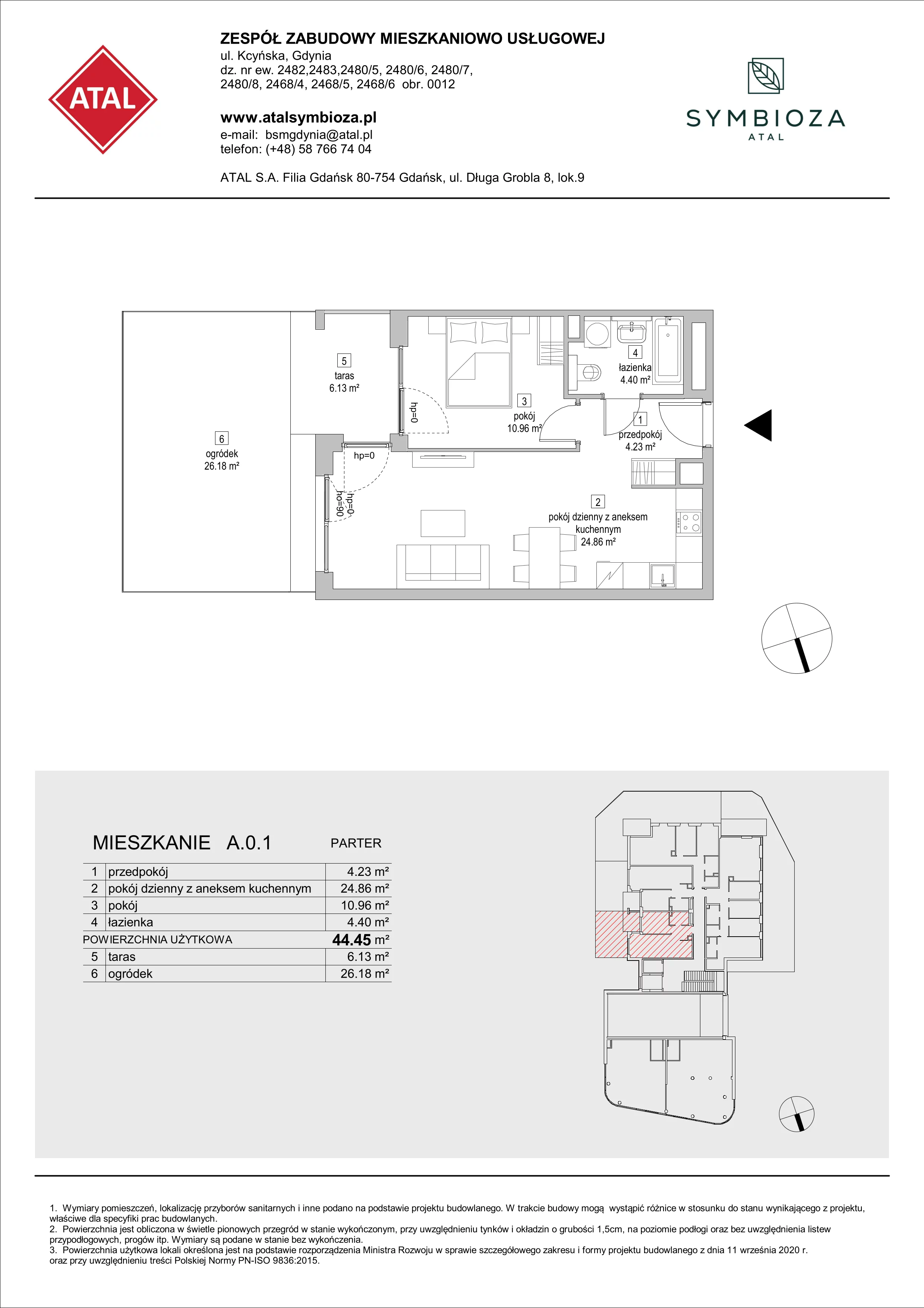 Mieszkanie 44,45 m², parter, oferta nr A.0.1, ATAL Symbioza, Gdynia, Cisowa, ul. Kcyńska