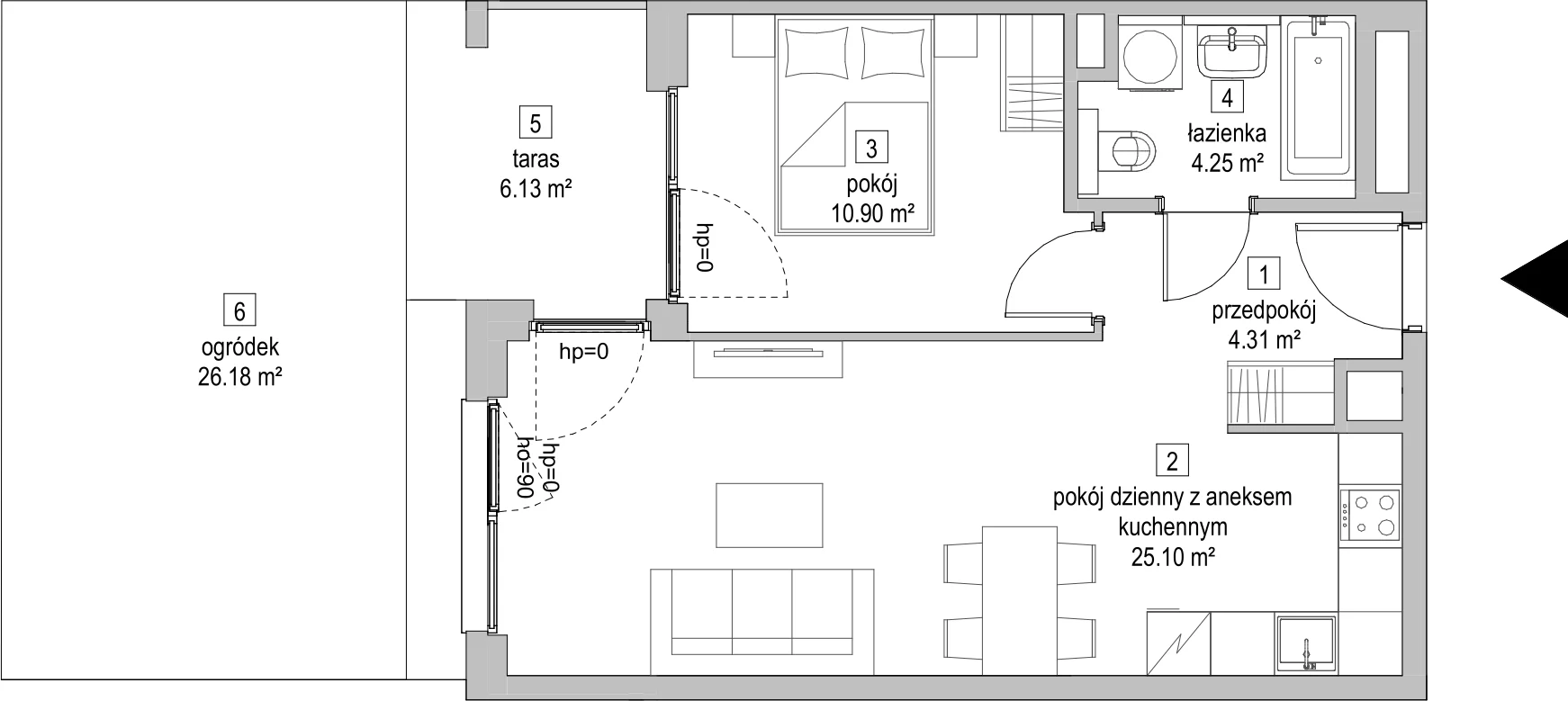 Mieszkanie 44,45 m², parter, oferta nr A.0.1, ATAL Symbioza, Gdynia, Cisowa, ul. Kcyńska