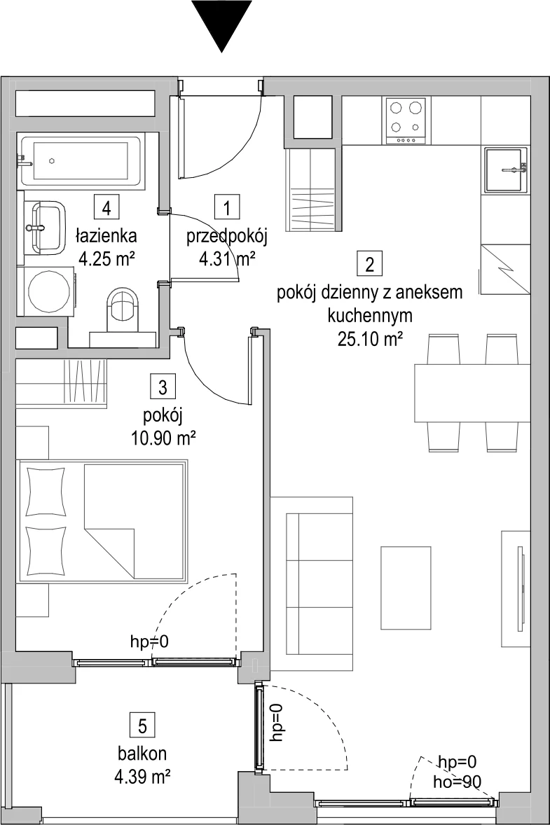 Mieszkanie 44,45 m², piętro 1, oferta nr A.1.5, ATAL Symbioza, Gdynia, Cisowa, ul. Kcyńska