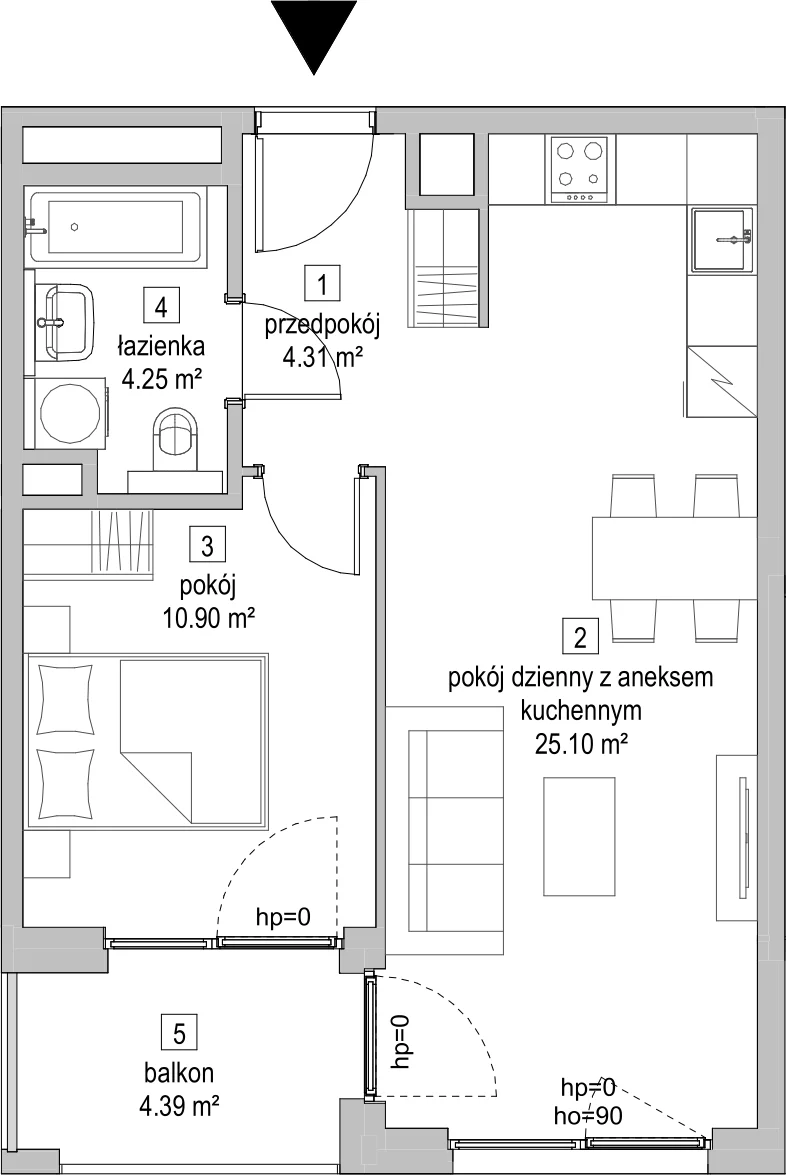 Mieszkanie 44,46 m², piętro 5, oferta nr A.5.6, ATAL Symbioza, Gdynia, Cisowa, ul. Kcyńska