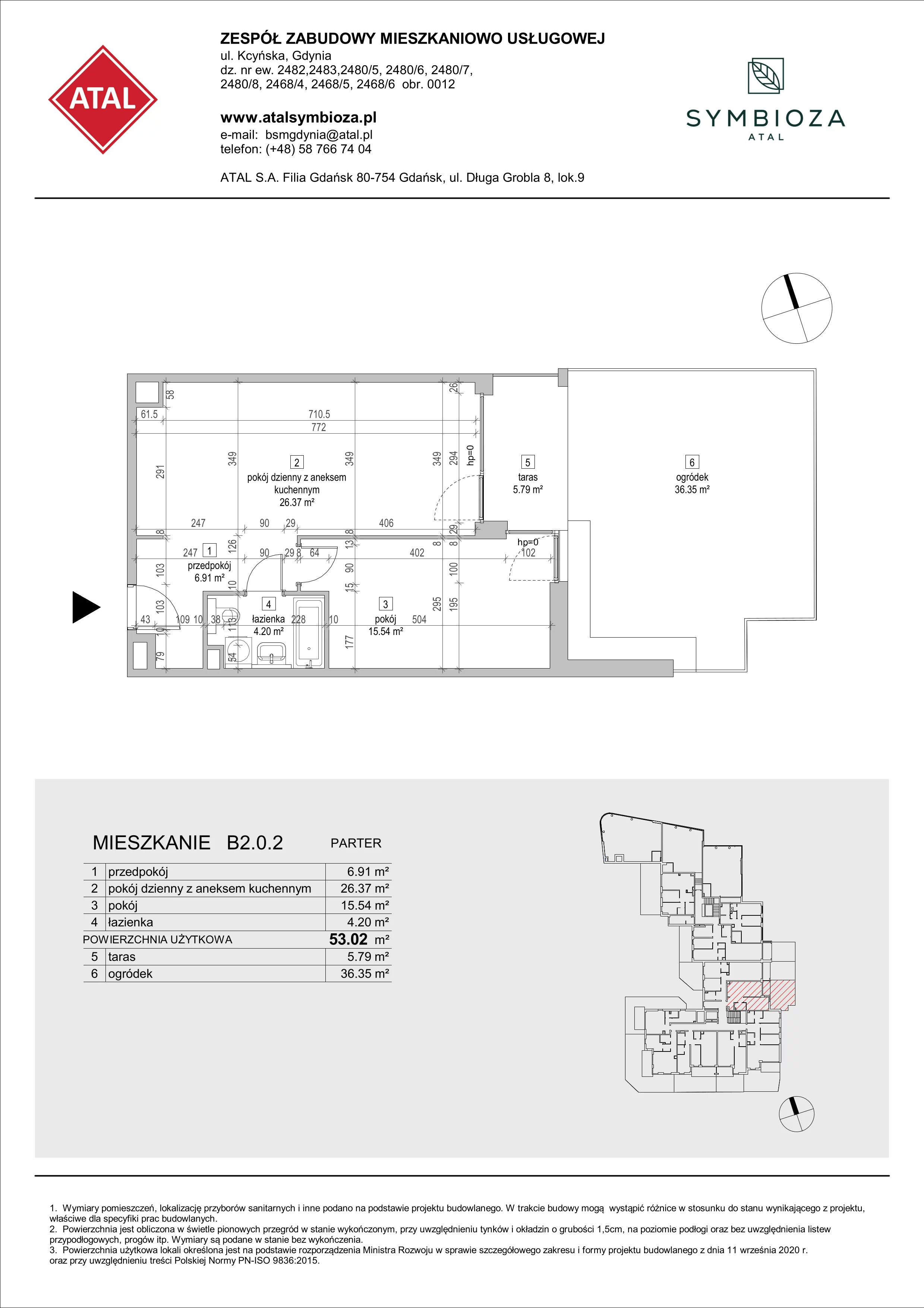 Mieszkanie 53,02 m², parter, oferta nr B2.0.2, ATAL Symbioza, Gdynia, Cisowa, ul. Kcyńska