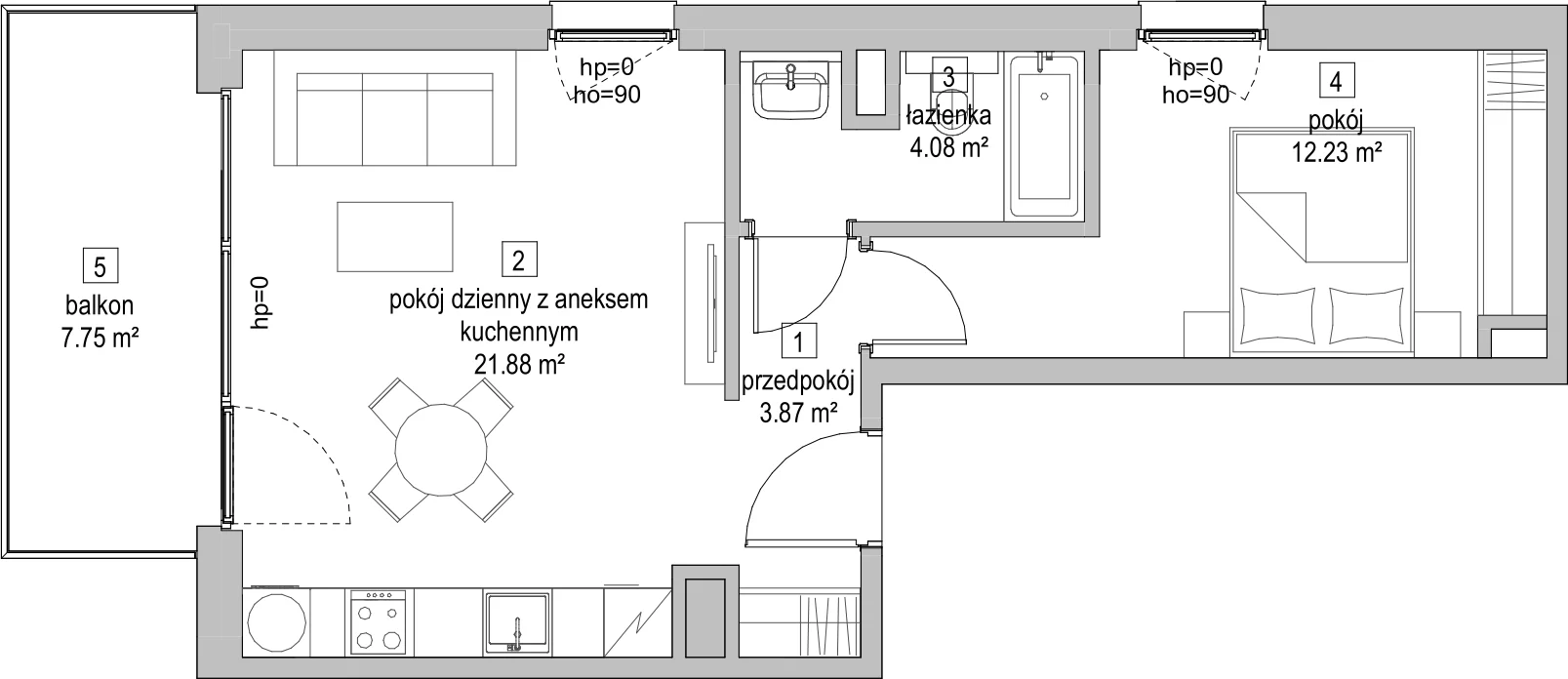 Mieszkanie 42,08 m², piętro 1, oferta nr B2.1.7, ATAL Symbioza, Gdynia, Cisowa, ul. Kcyńska