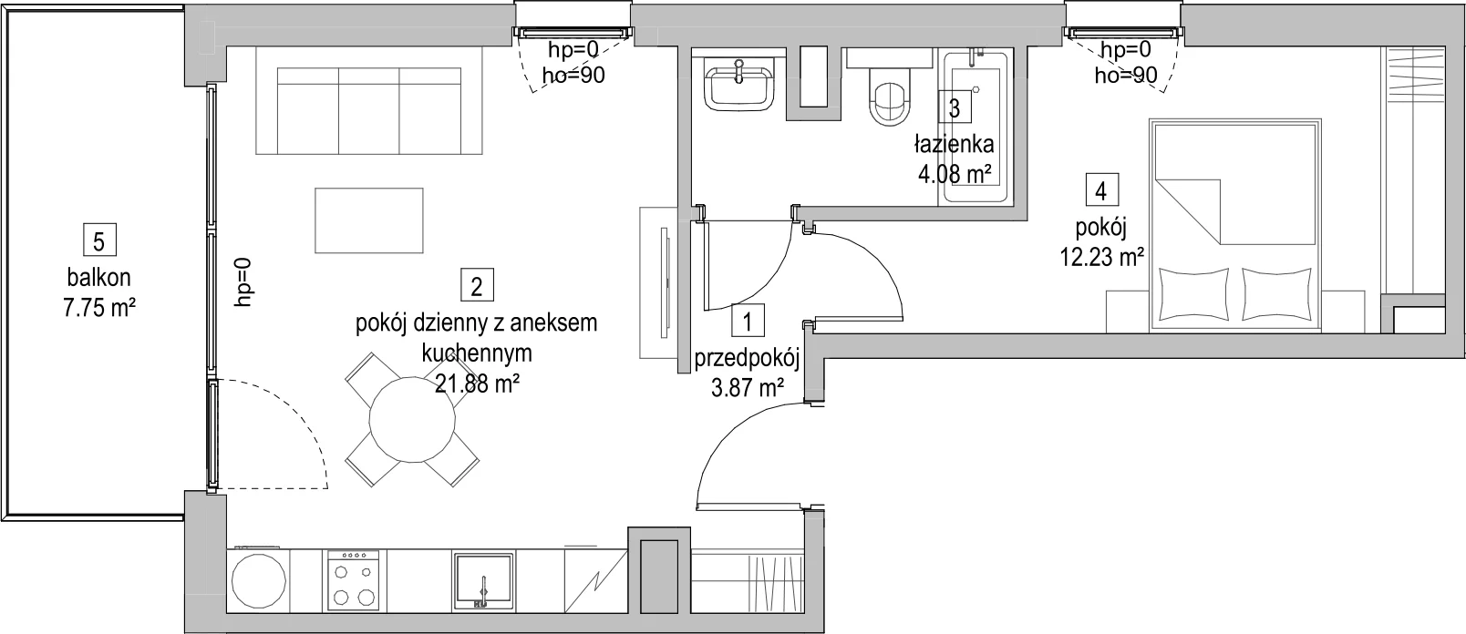 Mieszkanie 42,08 m², piętro 2, oferta nr B2.2.7, ATAL Symbioza, Gdynia, Cisowa, ul. Kcyńska