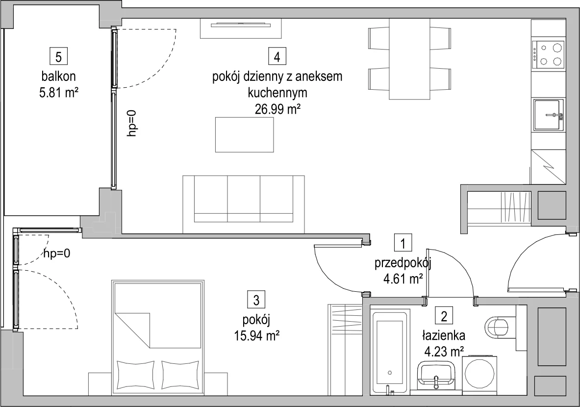 Mieszkanie 51,66 m², piętro 3, oferta nr B2.3.4, ATAL Symbioza, Gdynia, Cisowa, ul. Kcyńska