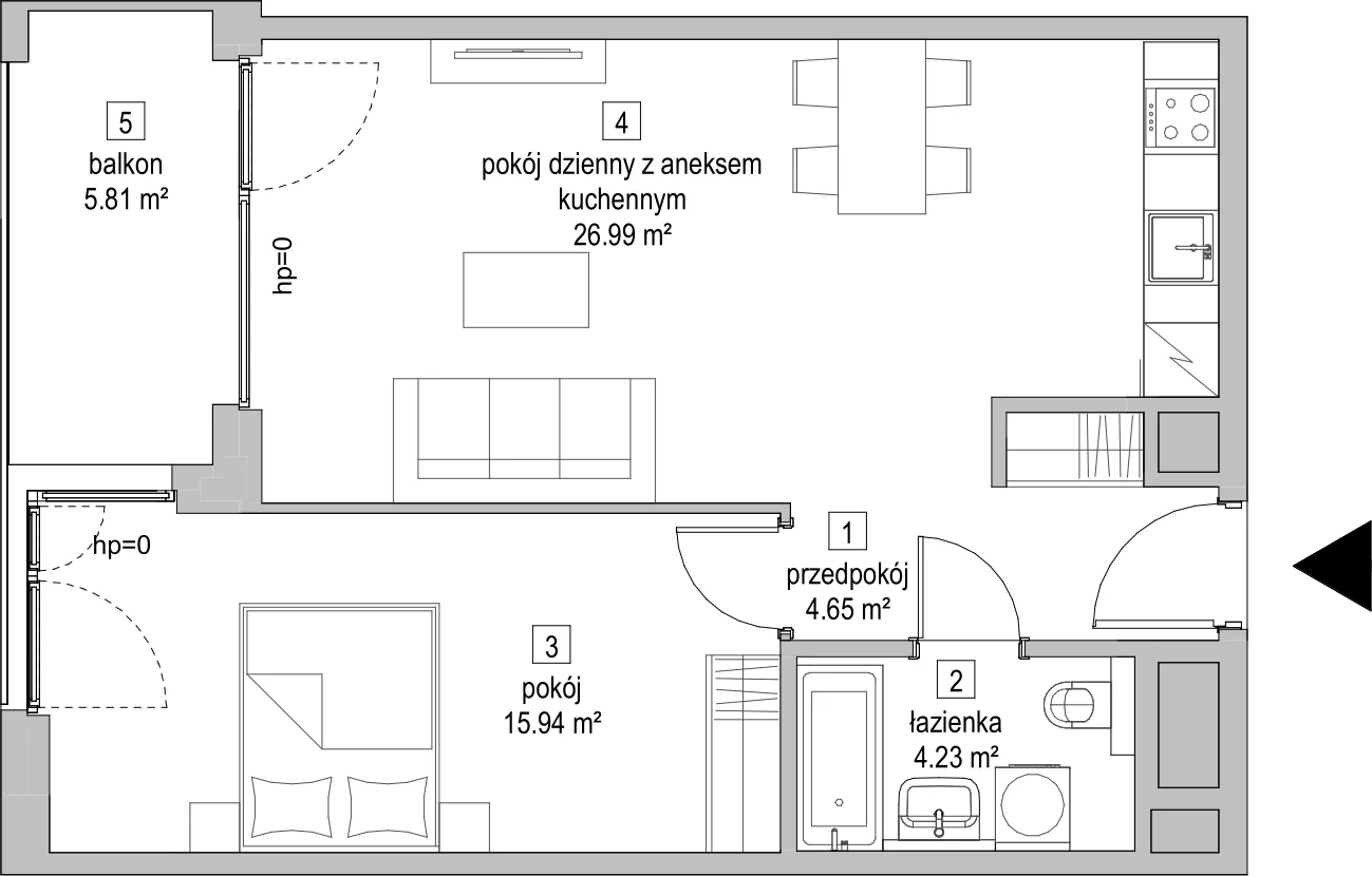 Mieszkanie 51,67 m², piętro 5, oferta nr B2.5.4, ATAL Symbioza, Gdynia, Cisowa, ul. Kcyńska