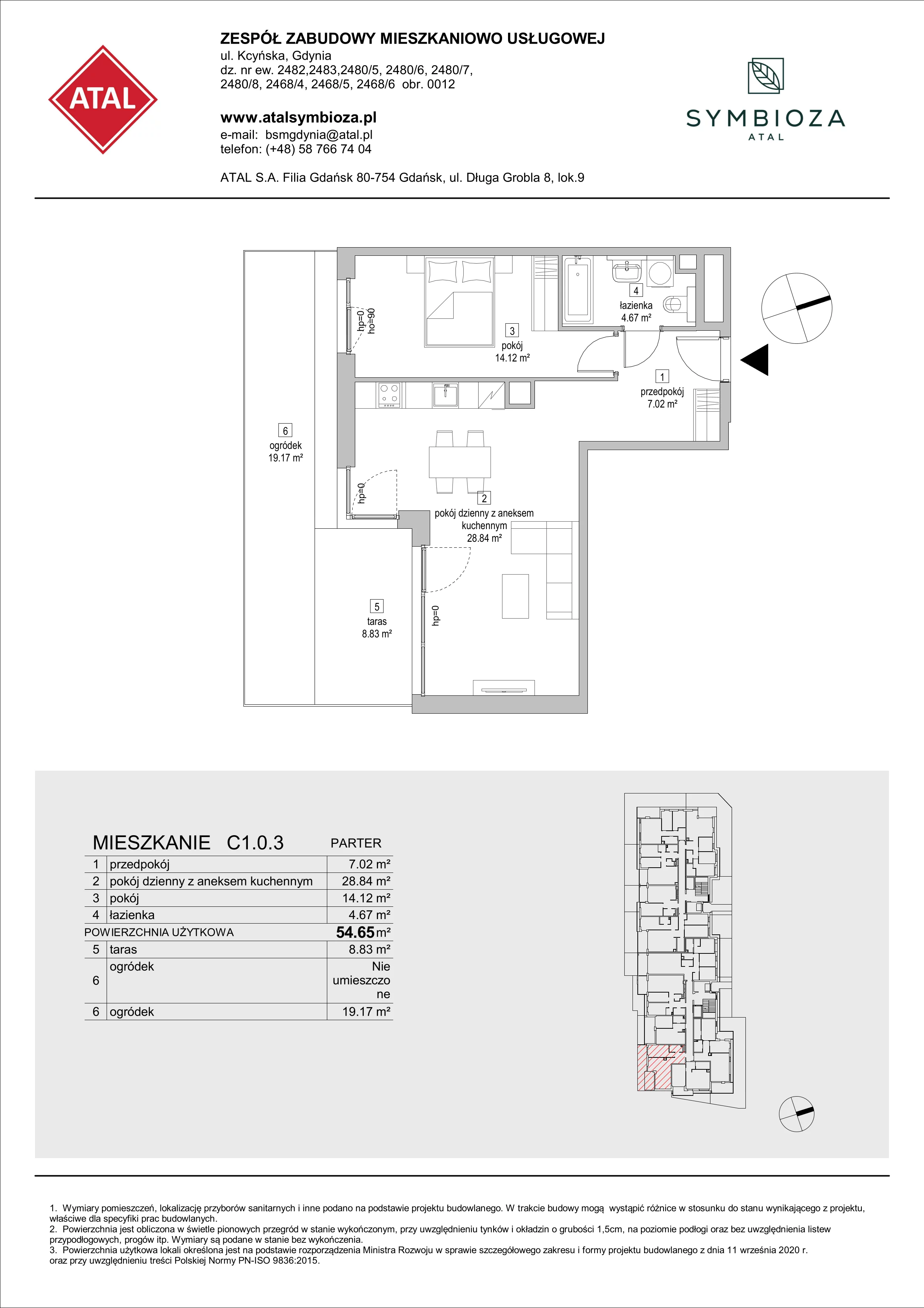 Mieszkanie 54,65 m², parter, oferta nr C1.0.3, ATAL Symbioza, Gdynia, Cisowa, ul. Kcyńska