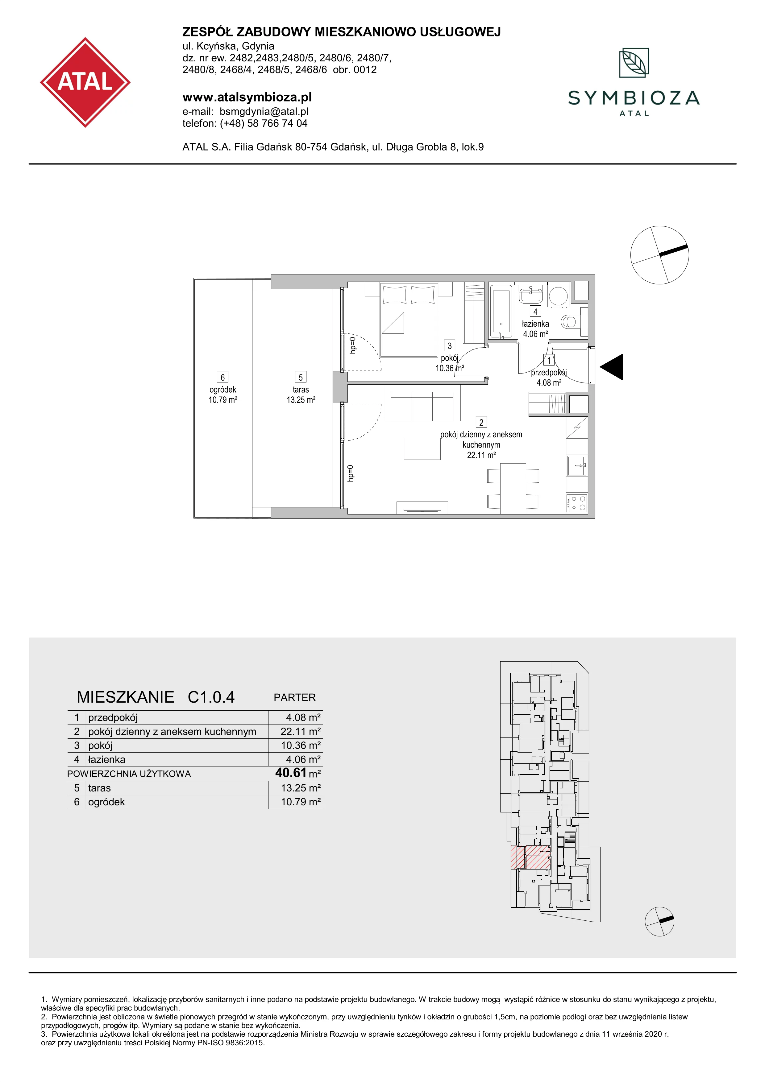 Mieszkanie 40,61 m², parter, oferta nr C1.0.4, ATAL Symbioza, Gdynia, Cisowa, ul. Kcyńska