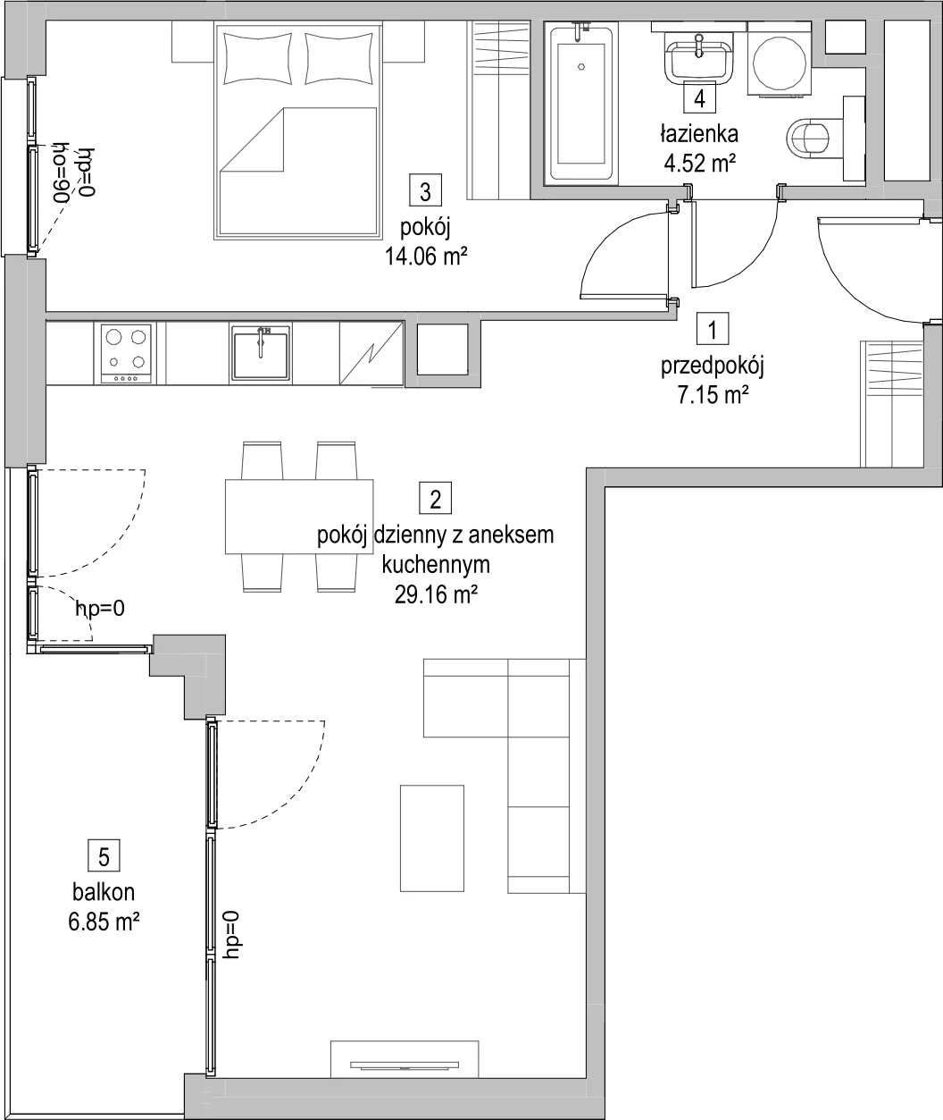 Mieszkanie 54,66 m², piętro 3, oferta nr C1.3.3, ATAL Symbioza, Gdynia, Cisowa, ul. Kcyńska