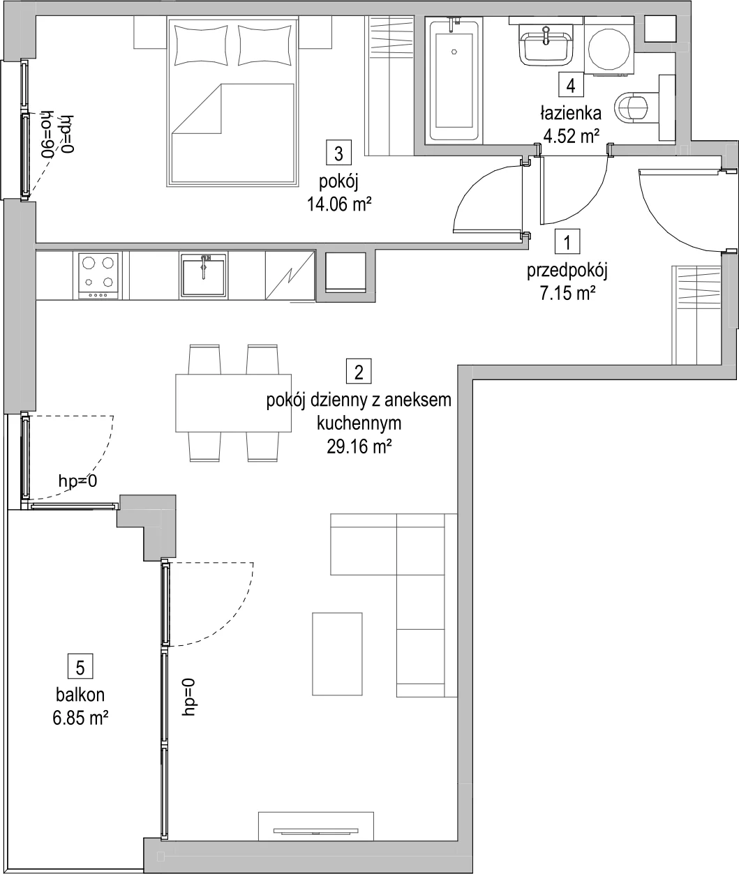 Mieszkanie 54,65 m², piętro 4, oferta nr C1.4.3, ATAL Symbioza, Gdynia, Cisowa, ul. Kcyńska