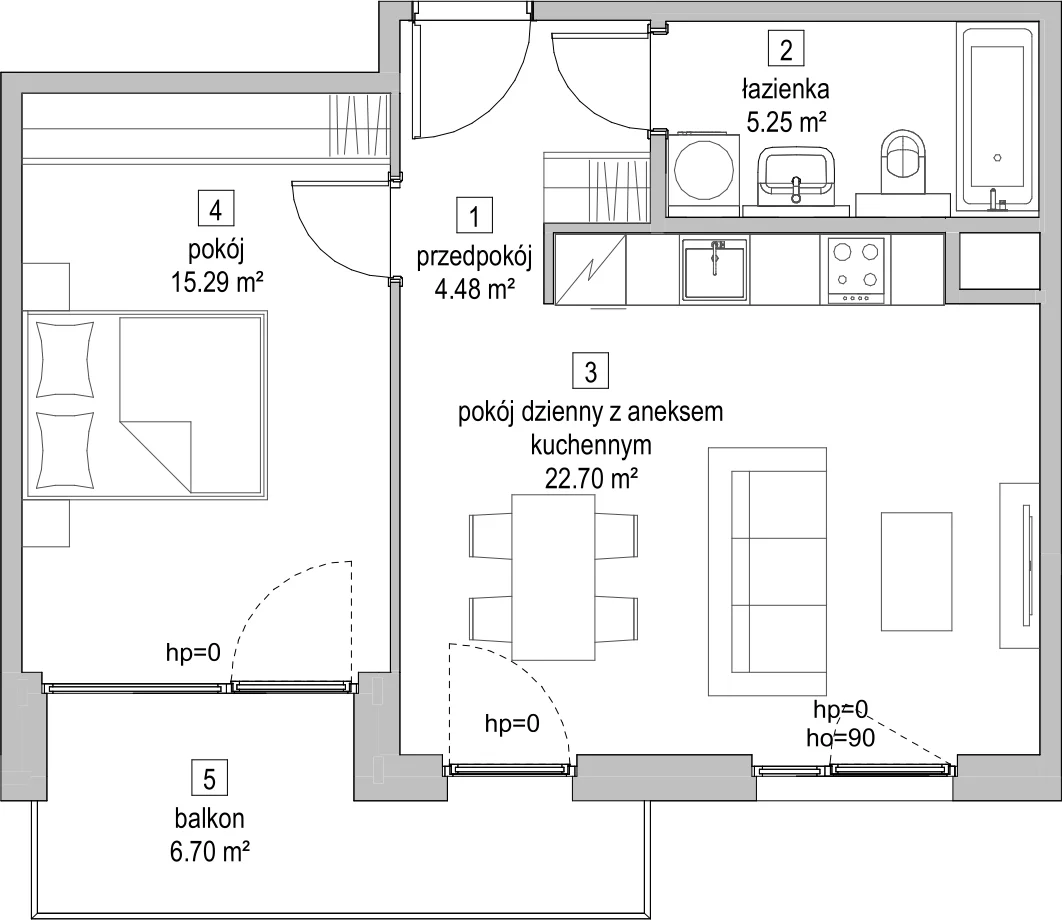 Mieszkanie 47,57 m², piętro 5, oferta nr C1.5.2, ATAL Symbioza, Gdynia, Cisowa, ul. Kcyńska