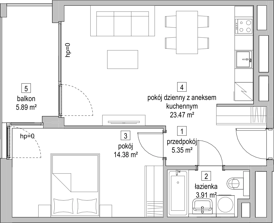 Mieszkanie 46,96 m², piętro 2, oferta nr C2.2.2, ATAL Symbioza, Gdynia, Cisowa, ul. Kcyńska