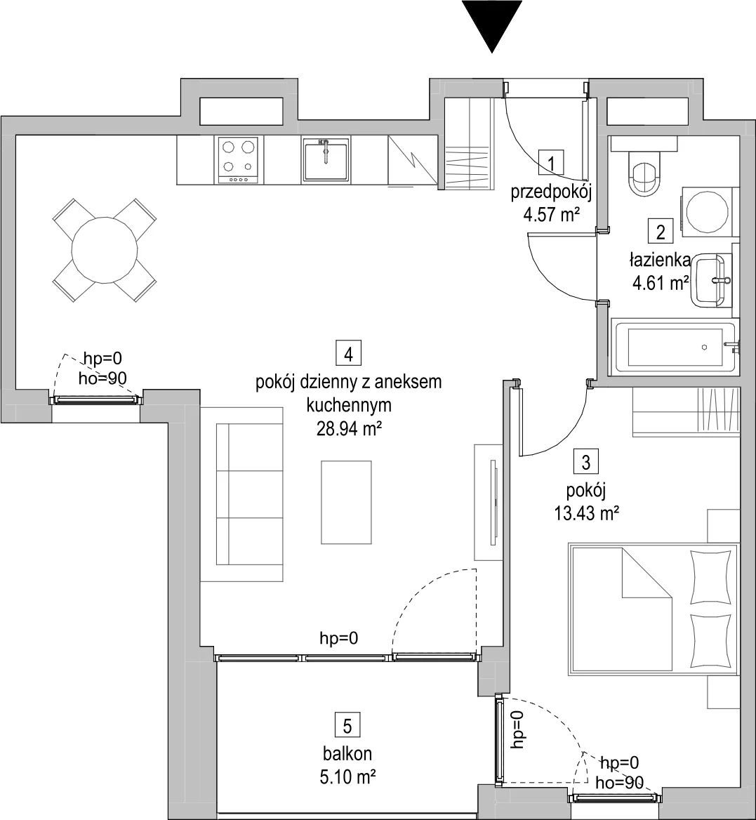 Mieszkanie 51,35 m², piętro 2, oferta nr D.2.4, ATAL Symbioza, Gdynia, Cisowa, ul. Kcyńska