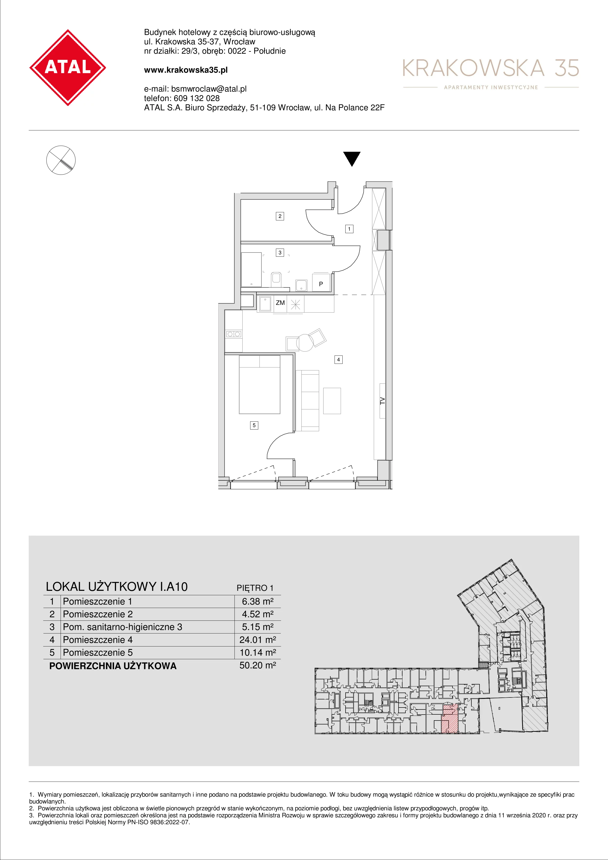 Mieszkanie 50,20 m², piętro 1, oferta nr I.A.10, Krakowska 35, Wrocław, Przedmieście Oławskie, Krzyki, ul. Krakowska