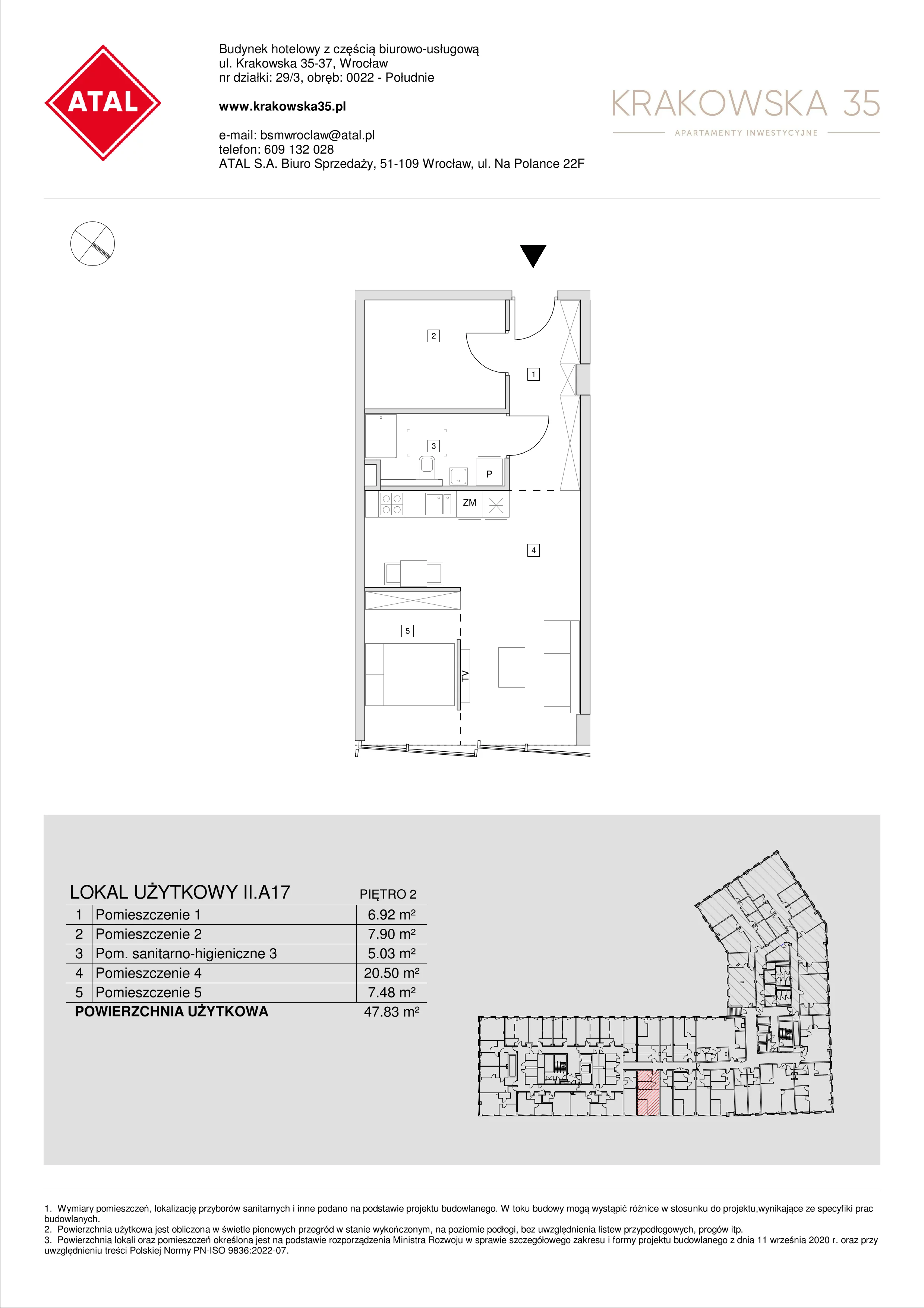 Mieszkanie 47,83 m², piętro 2, oferta nr II.A.17, Krakowska 35, Wrocław, Przedmieście Oławskie, Krzyki, ul. Krakowska