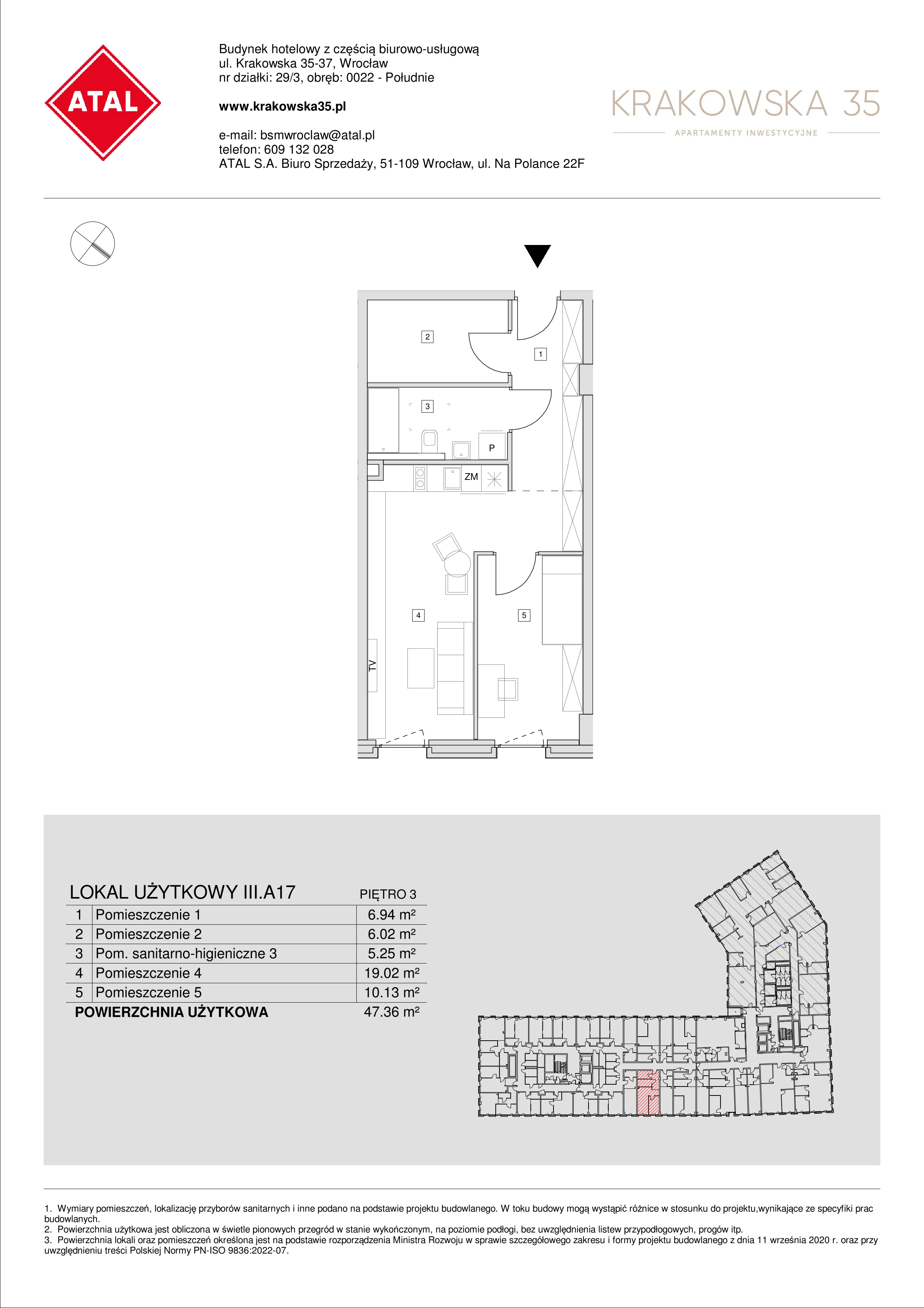 Mieszkanie 47,36 m², piętro 3, oferta nr III.A.17, Krakowska 35, Wrocław, Przedmieście Oławskie, Krzyki, ul. Krakowska