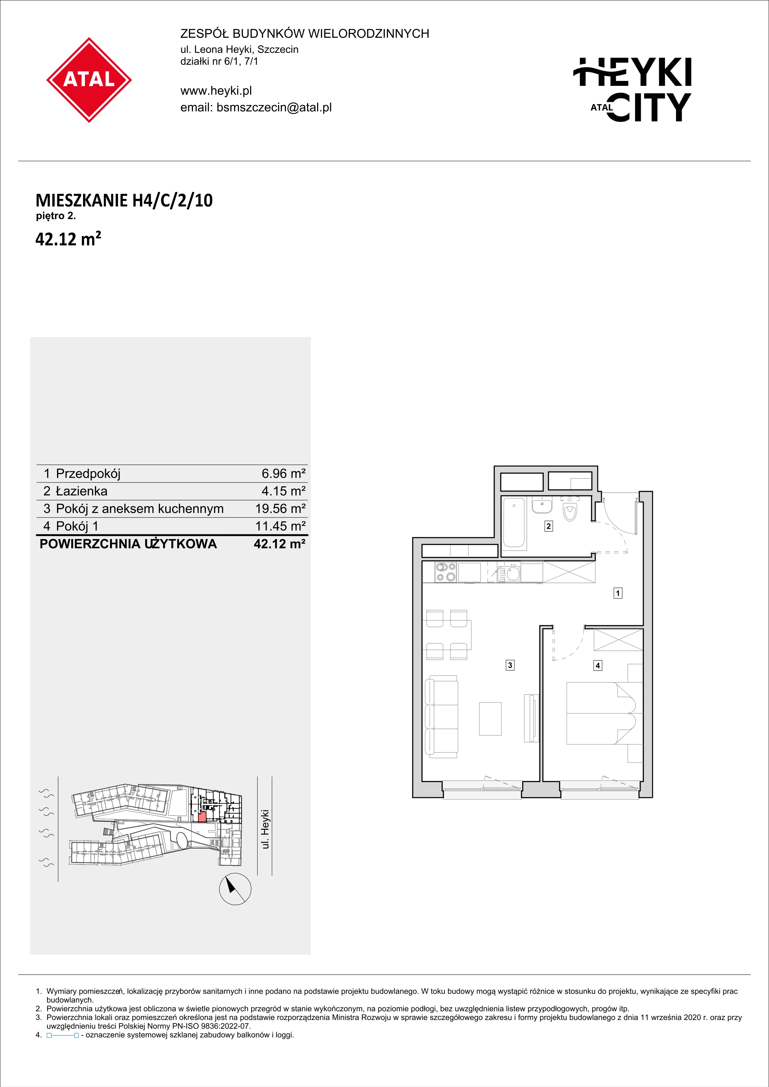 Apartament 42,12 m², piętro 2, oferta nr H4-C-2-10, Heyki City ATAL, Szczecin, Prawobrzeże, Międzyodrze, ul. Leona Heyki