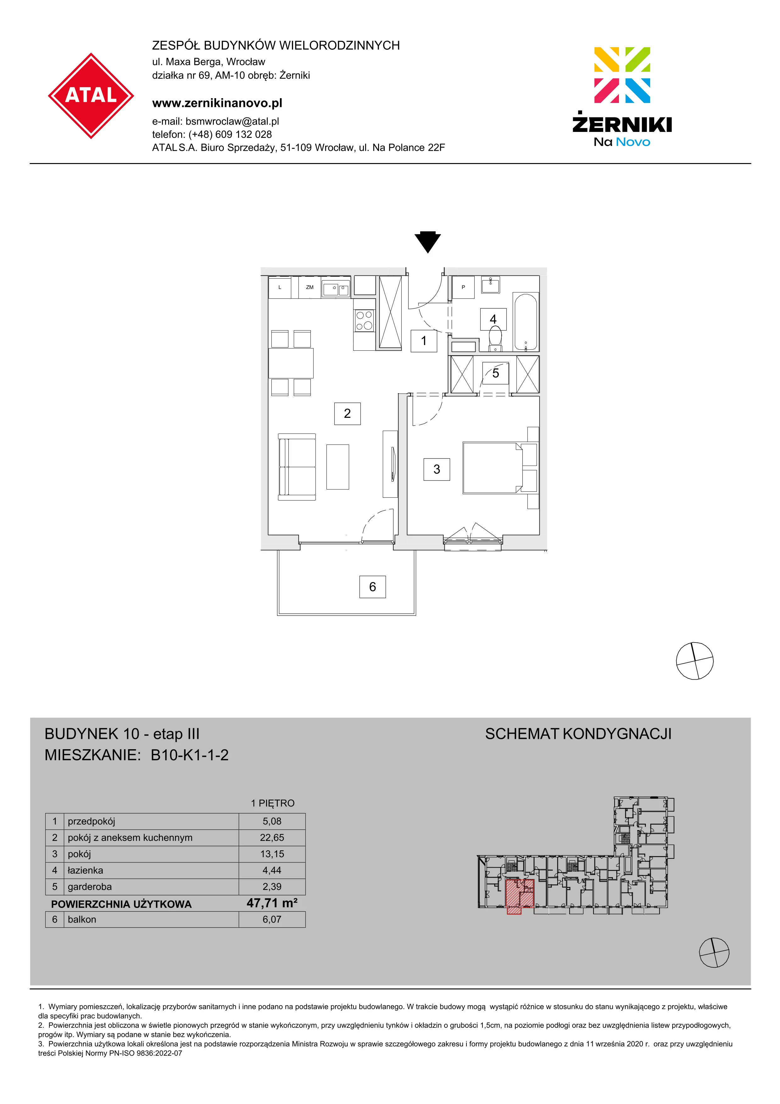 Mieszkanie 47,71 m², piętro 1, oferta nr B10-K1-1-2, Żerniki Na Novo III, Wrocław, Żerniki, ul. Maxa Berga