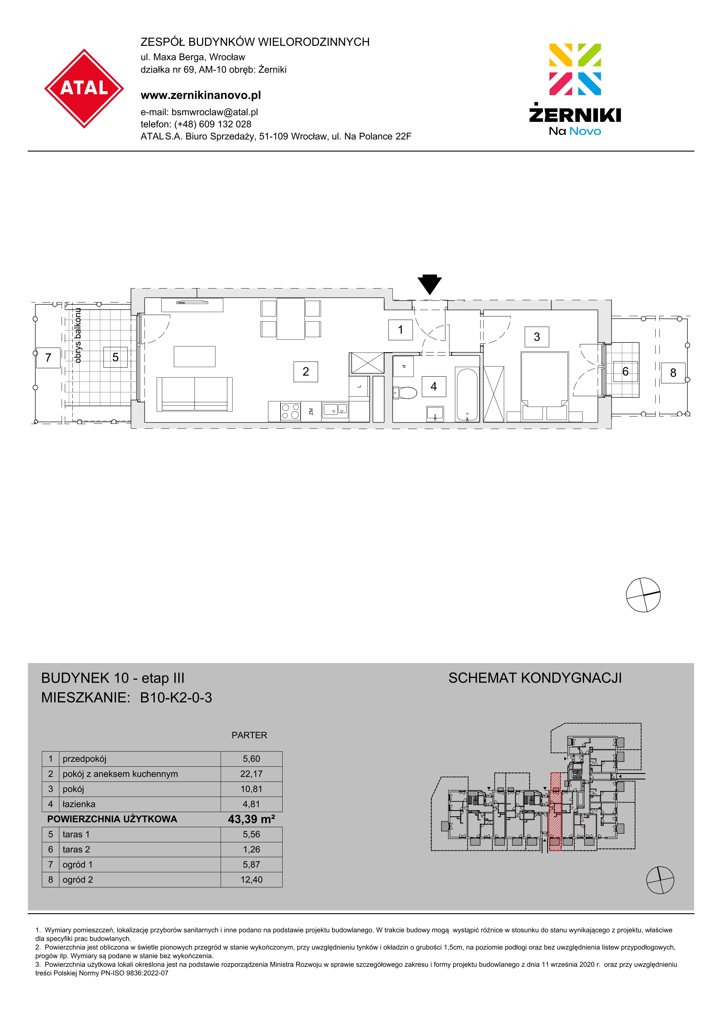 Mieszkanie 43,39 m², parter, oferta nr B10-K2-0-3, Żerniki Na Novo III, Wrocław, Żerniki, ul. Maxa Berga