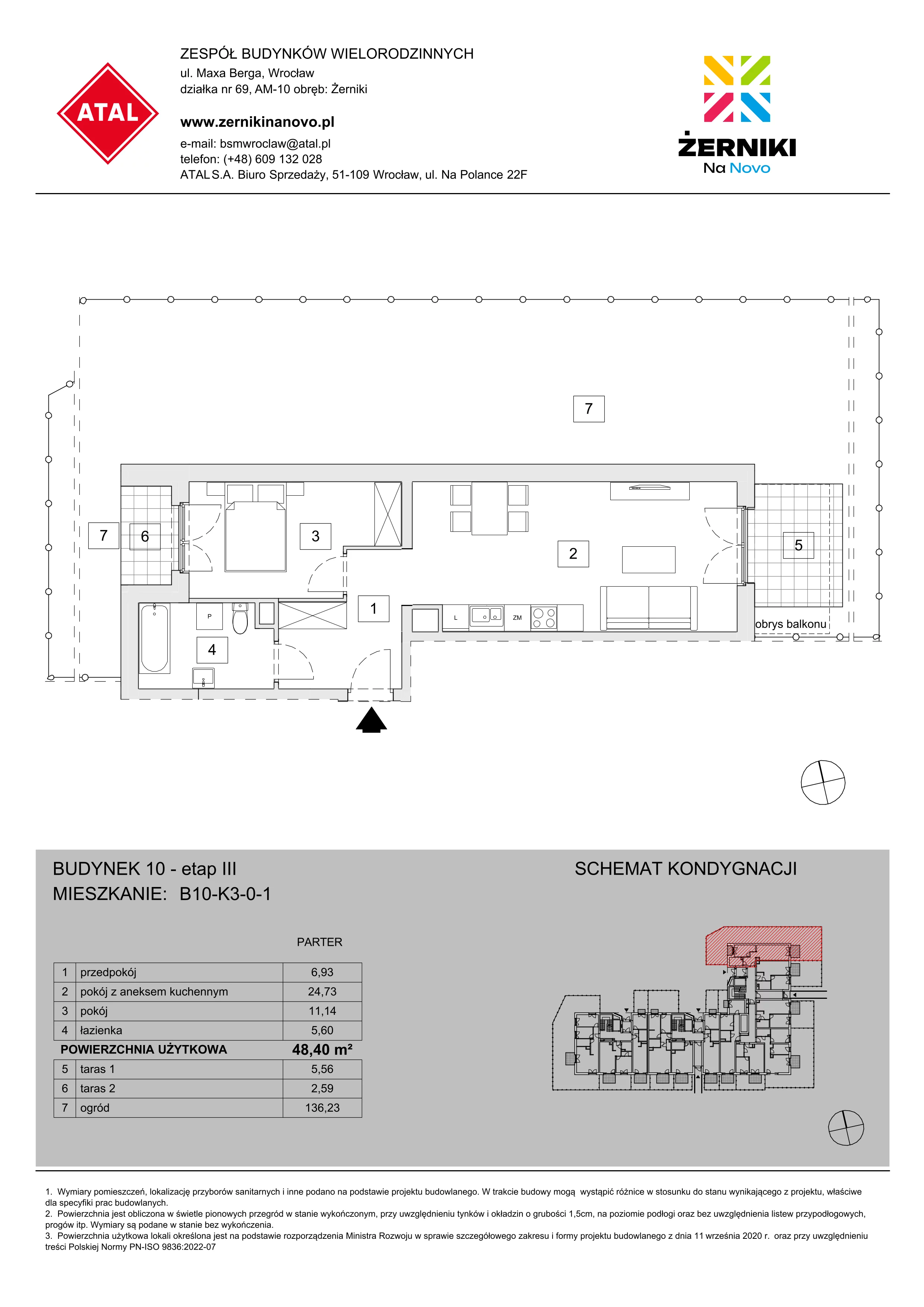 Mieszkanie 48,40 m², parter, oferta nr B10-K3-0-1, Żerniki Na Novo III, Wrocław, Żerniki, ul. Maxa Berga