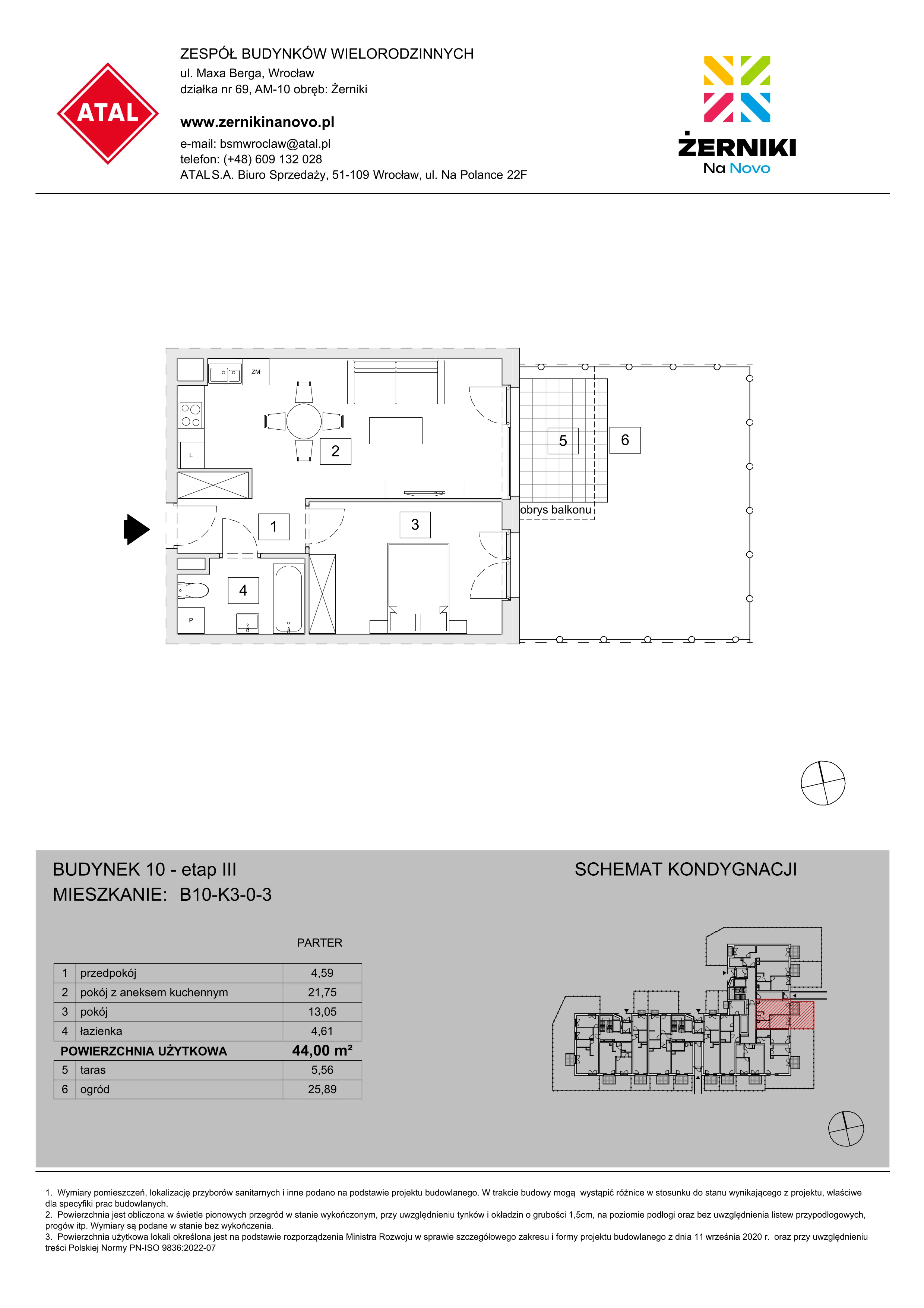 Mieszkanie 44,00 m², parter, oferta nr B10-K3-0-3, Żerniki Na Novo III, Wrocław, Żerniki, ul. Maxa Berga