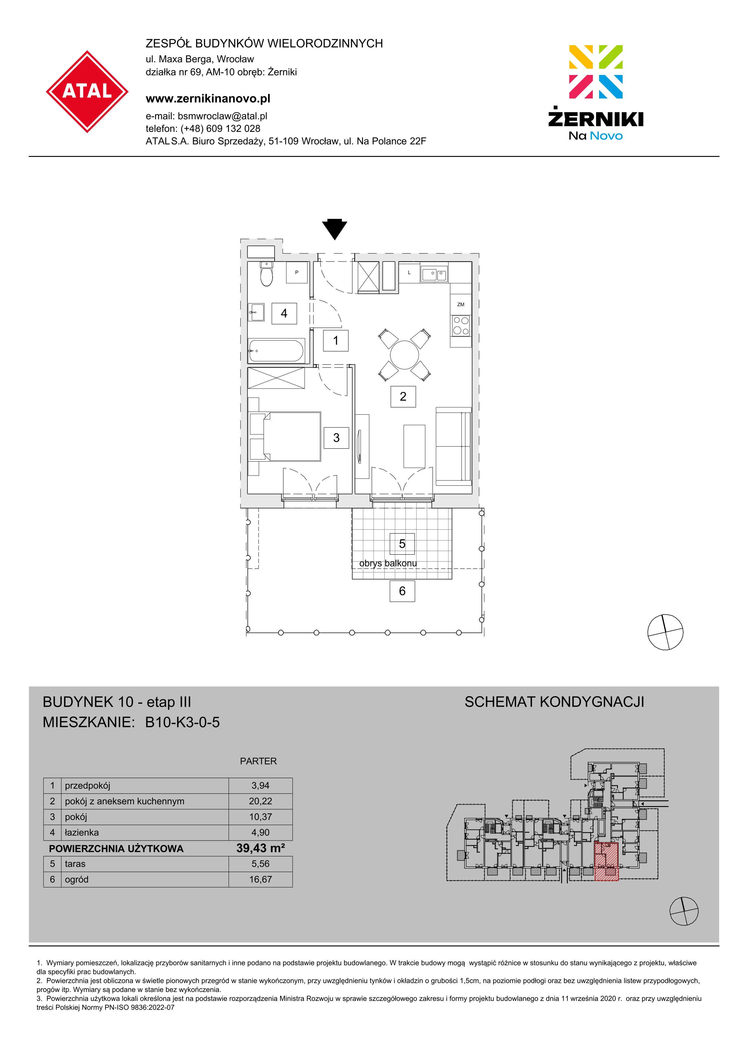 Mieszkanie 39,43 m², parter, oferta nr B10-K3-0-5, Żerniki Na Novo III, Wrocław, Żerniki, ul. Maxa Berga