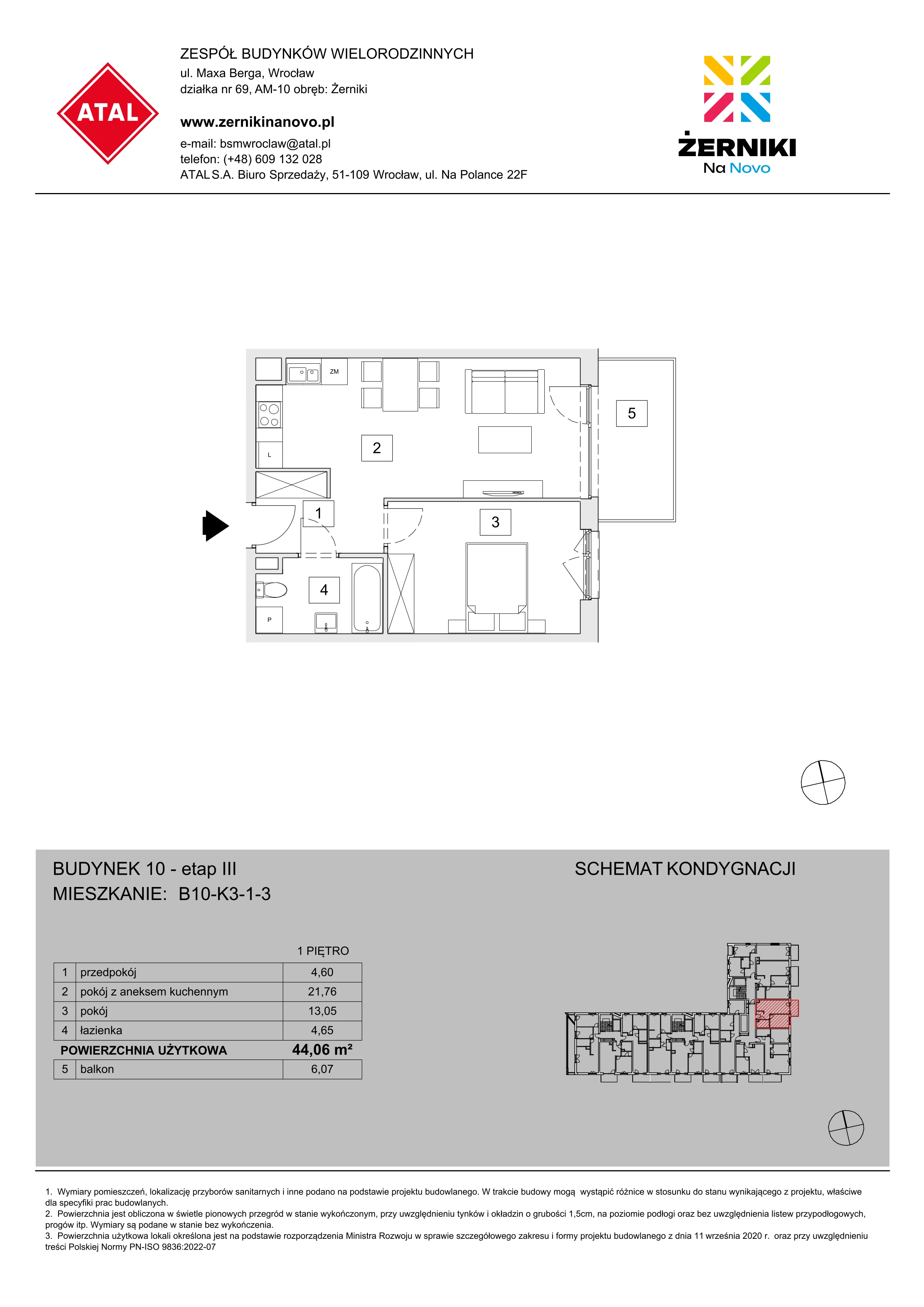 Mieszkanie 44,06 m², piętro 1, oferta nr B10-K3-1-3, Żerniki Na Novo III, Wrocław, Żerniki, ul. Maxa Berga