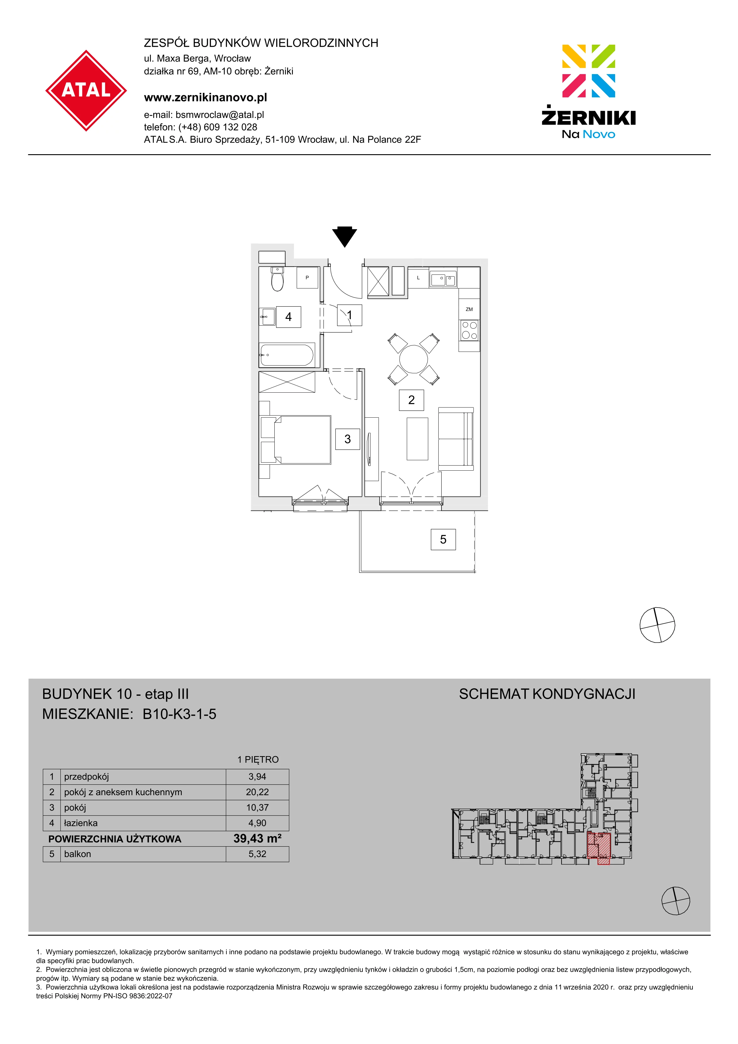 Mieszkanie 39,43 m², piętro 1, oferta nr B10-K3-1-5, Żerniki Na Novo III, Wrocław, Żerniki, ul. Maxa Berga