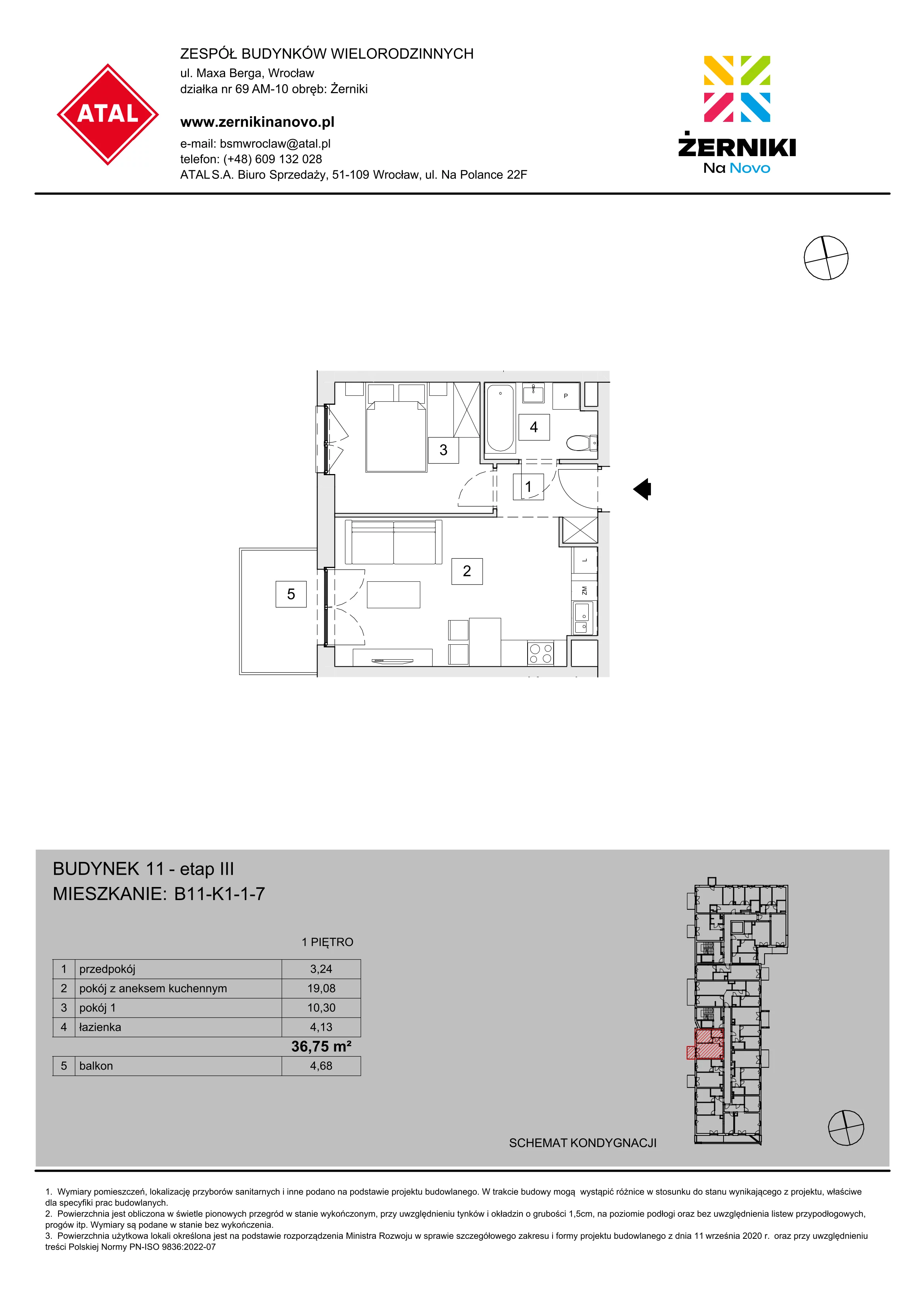 Mieszkanie 36,75 m², piętro 1, oferta nr B11-K1-1-7, Żerniki Na Novo III, Wrocław, Żerniki, ul. Maxa Berga-idx