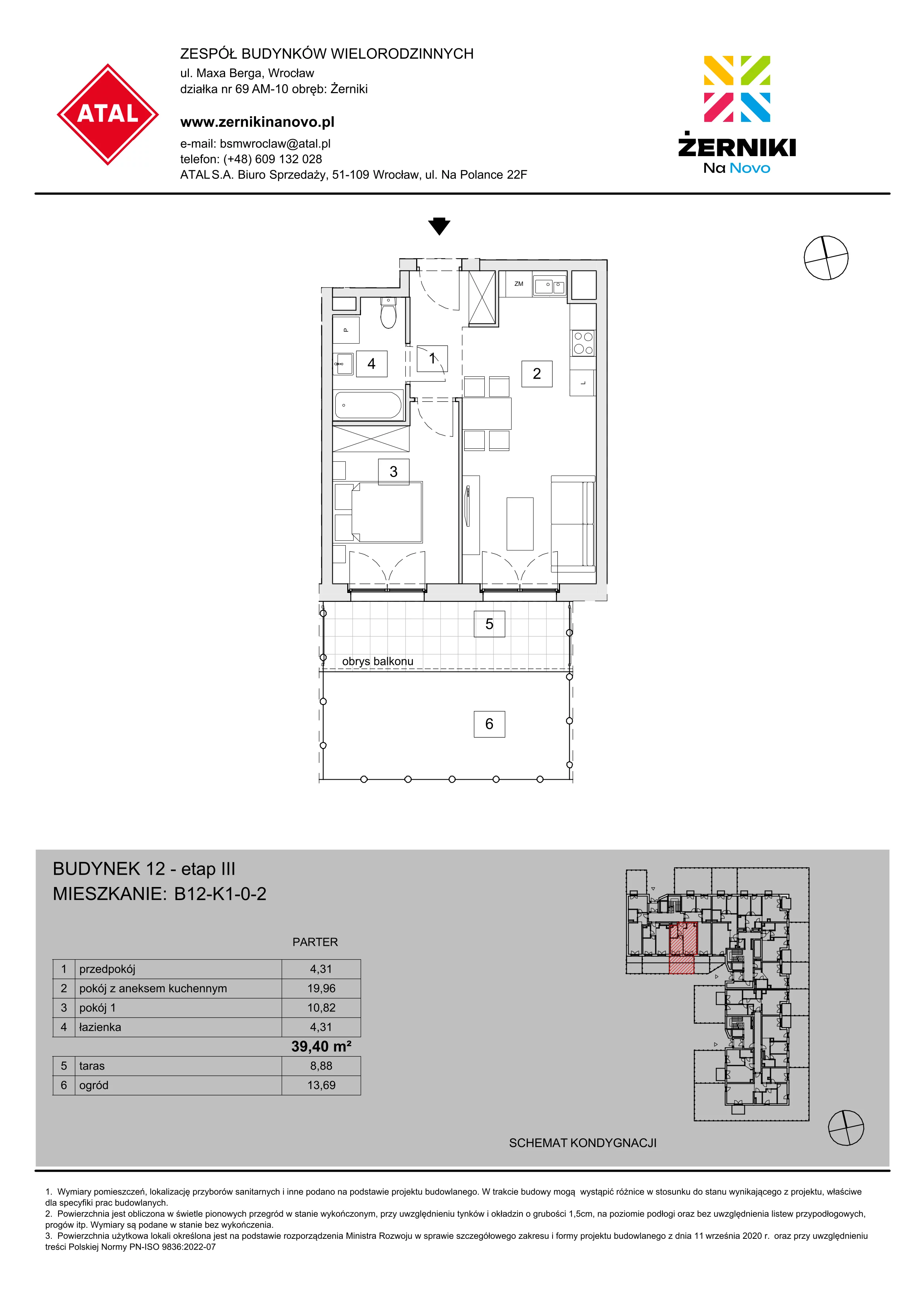 Mieszkanie 39,40 m², parter, oferta nr B12-K1-0-2, Żerniki Na Novo III, Wrocław, Żerniki, ul. Maxa Berga