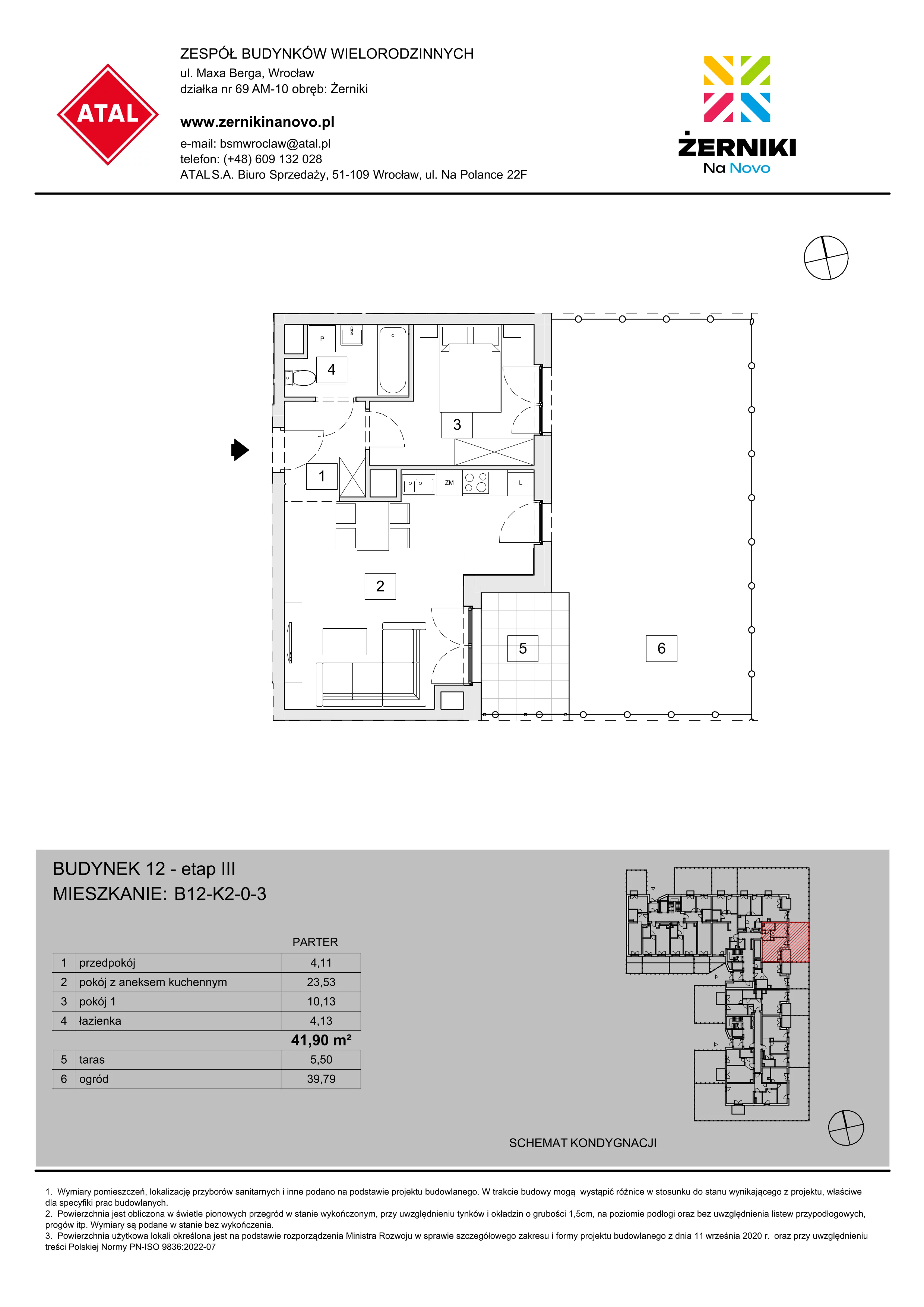 Mieszkanie 41,90 m², parter, oferta nr B12-K2-0-3, Żerniki Na Novo III, Wrocław, Żerniki, ul. Maxa Berga