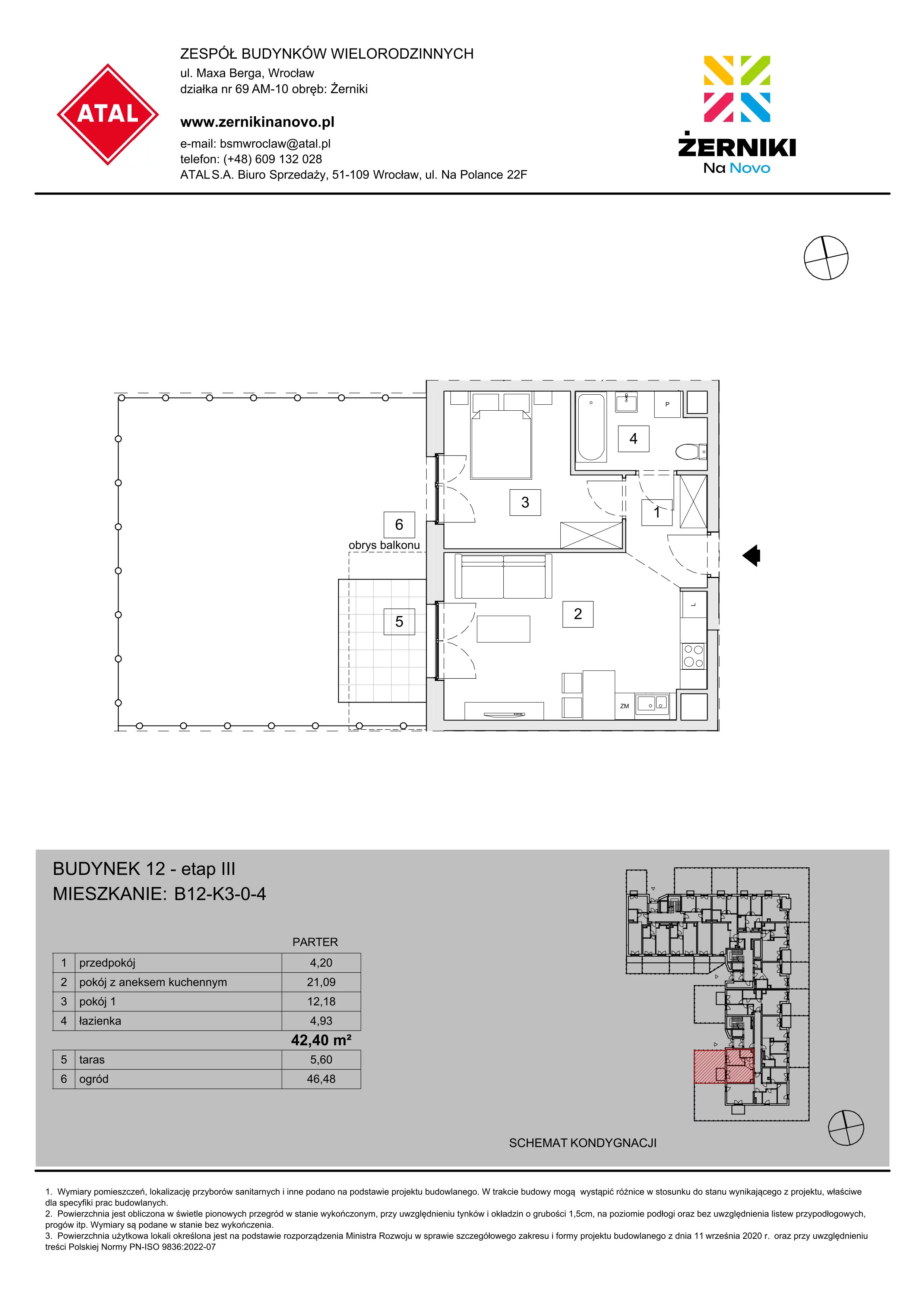 Mieszkanie 42,40 m², parter, oferta nr B12-K3-0-4, Żerniki Na Novo III, Wrocław, Żerniki, ul. Maxa Berga