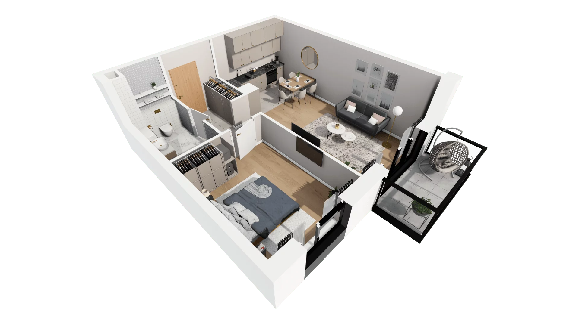 Mieszkanie 45,62 m², piętro 1, oferta nr B3-K1-1-5, Żerniki Na Novo, Wrocław, Żerniki, ul. Maxa Berga