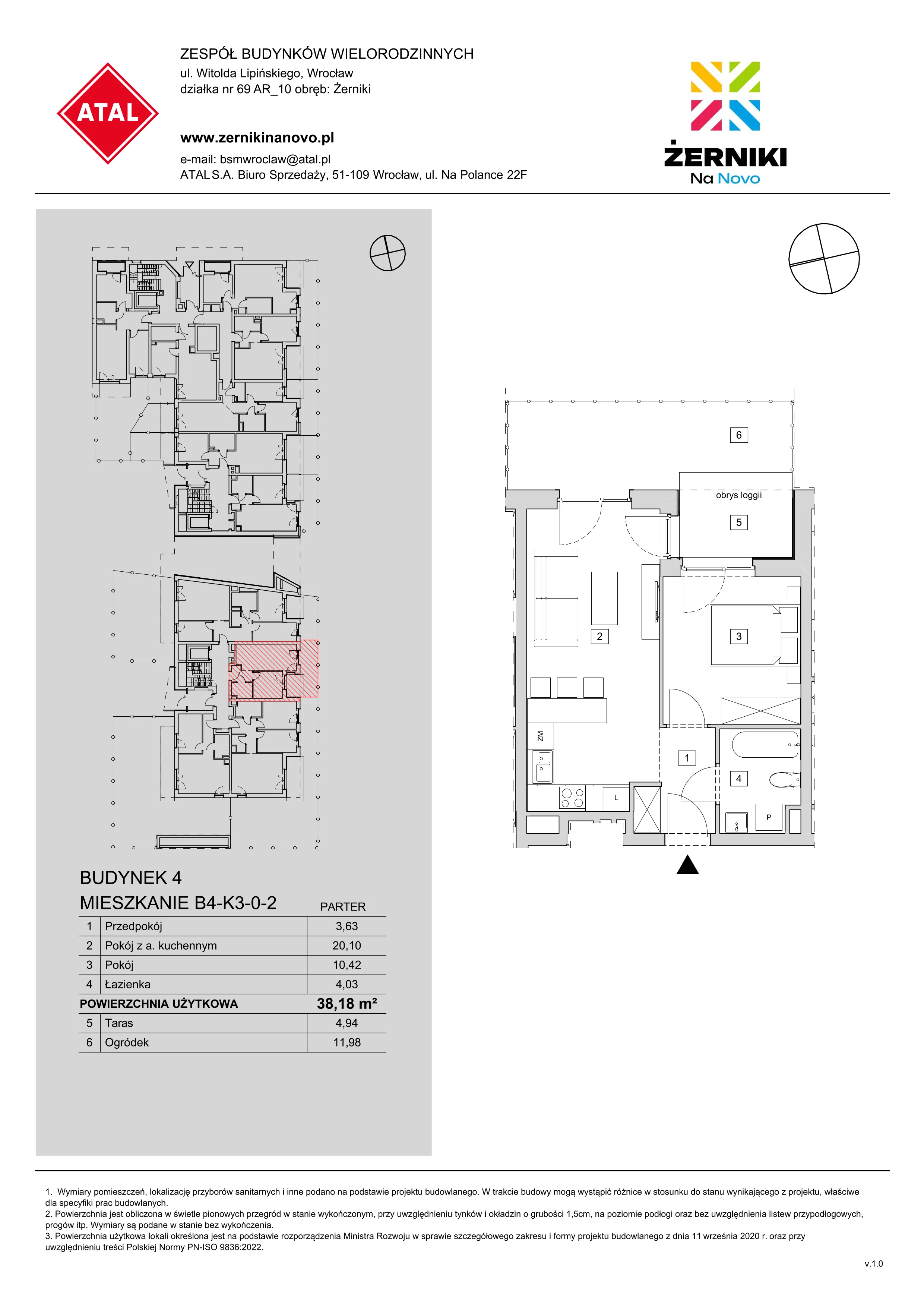 Mieszkanie 38,18 m², parter, oferta nr B4-K3-0-2, Żerniki Na Novo, Wrocław, Żerniki, ul. Maxa Berga