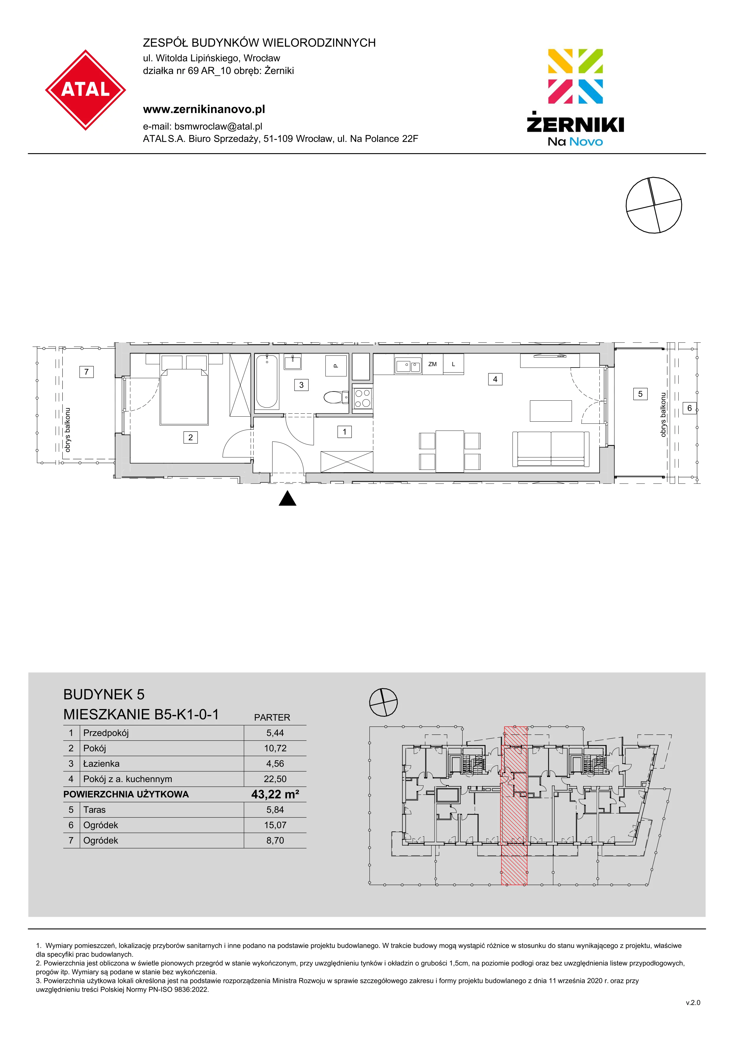 Mieszkanie 43,22 m², parter, oferta nr B5-K1-0-1, Żerniki Na Novo, Wrocław, Żerniki, ul. Maxa Berga