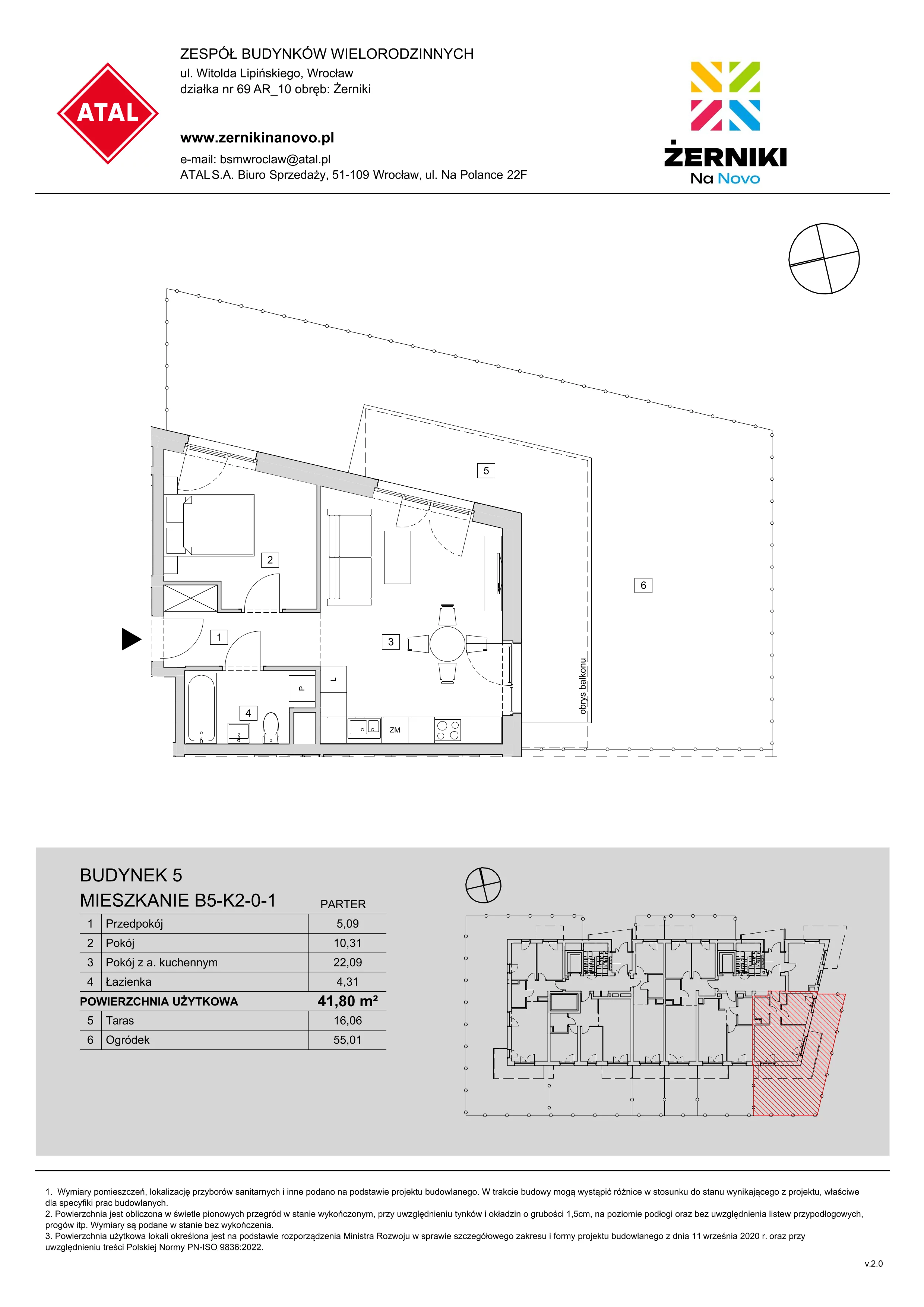 Mieszkanie 41,80 m², parter, oferta nr B5-K2-0-1, Żerniki Na Novo, Wrocław, Żerniki, ul. Maxa Berga