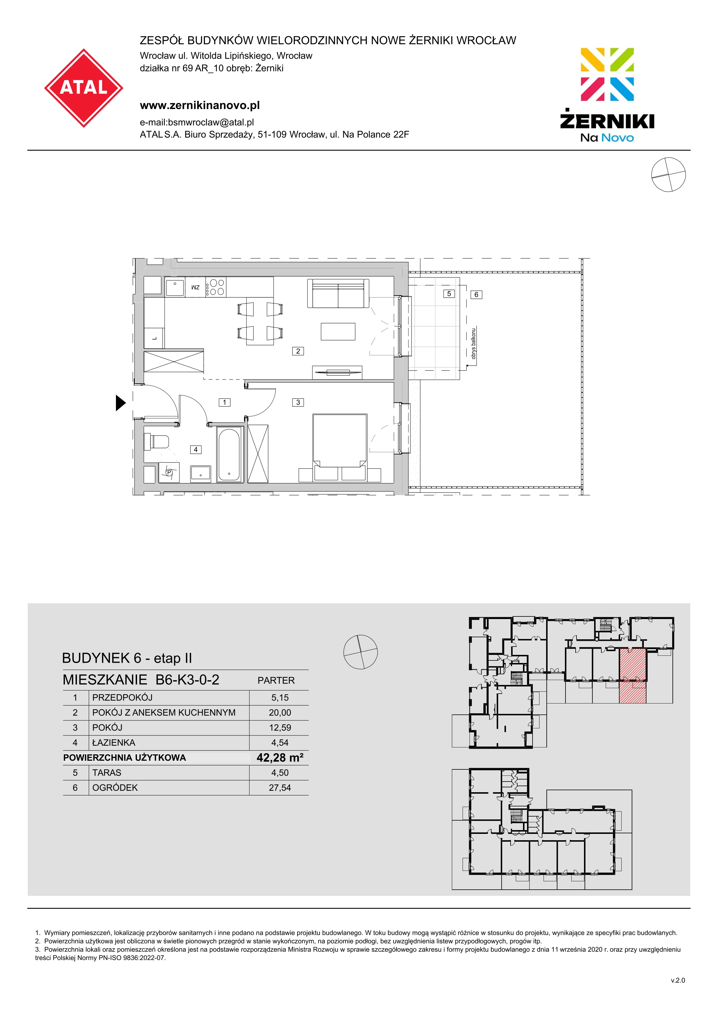 Mieszkanie 42,28 m², parter, oferta nr B6-K3-0-2, Żerniki Na Novo II, Wrocław, Żerniki, ul. Maxa Berga