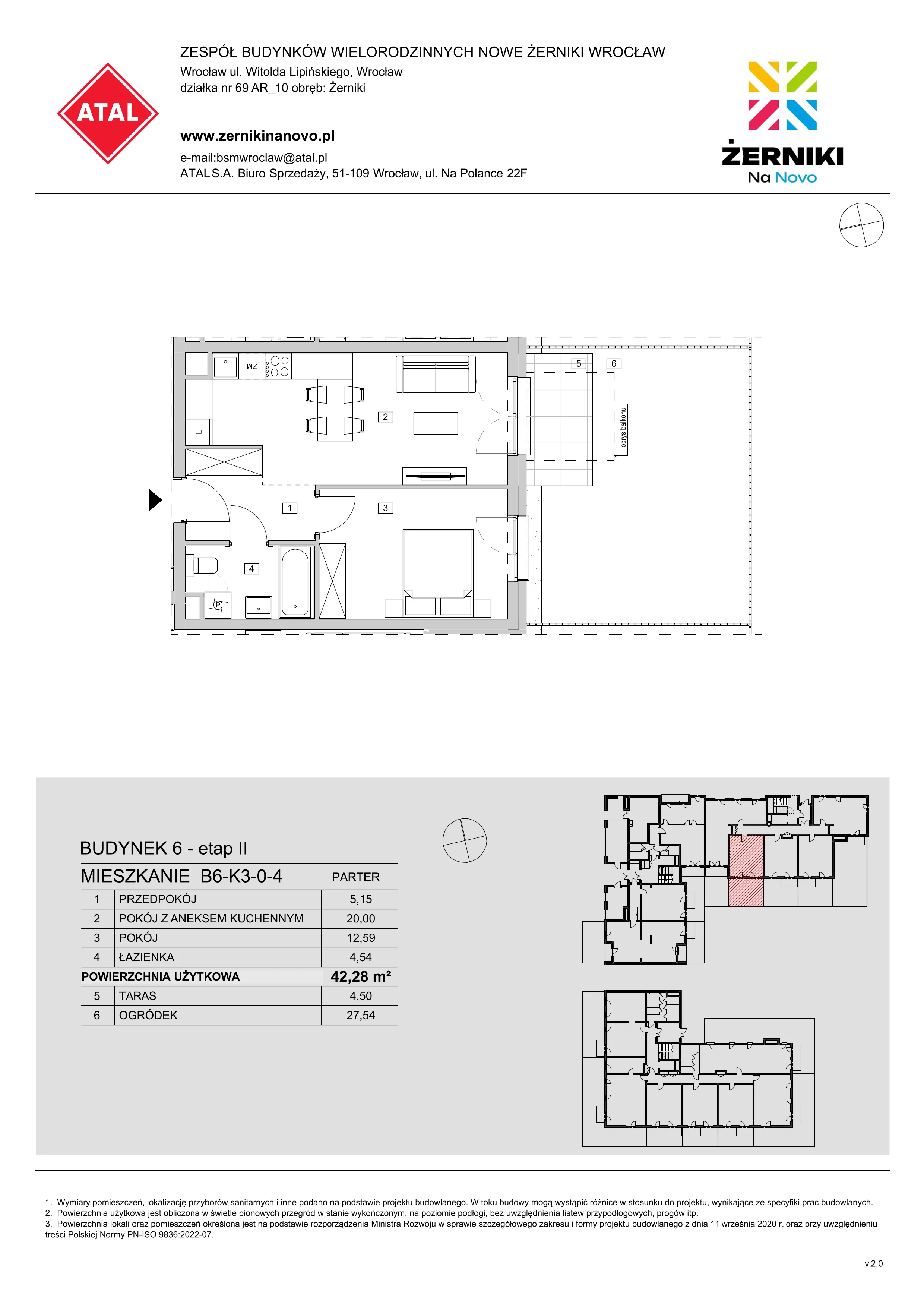 Mieszkanie 42,28 m², parter, oferta nr B6-K3-0-4, Żerniki Na Novo II, Wrocław, Żerniki, ul. Maxa Berga