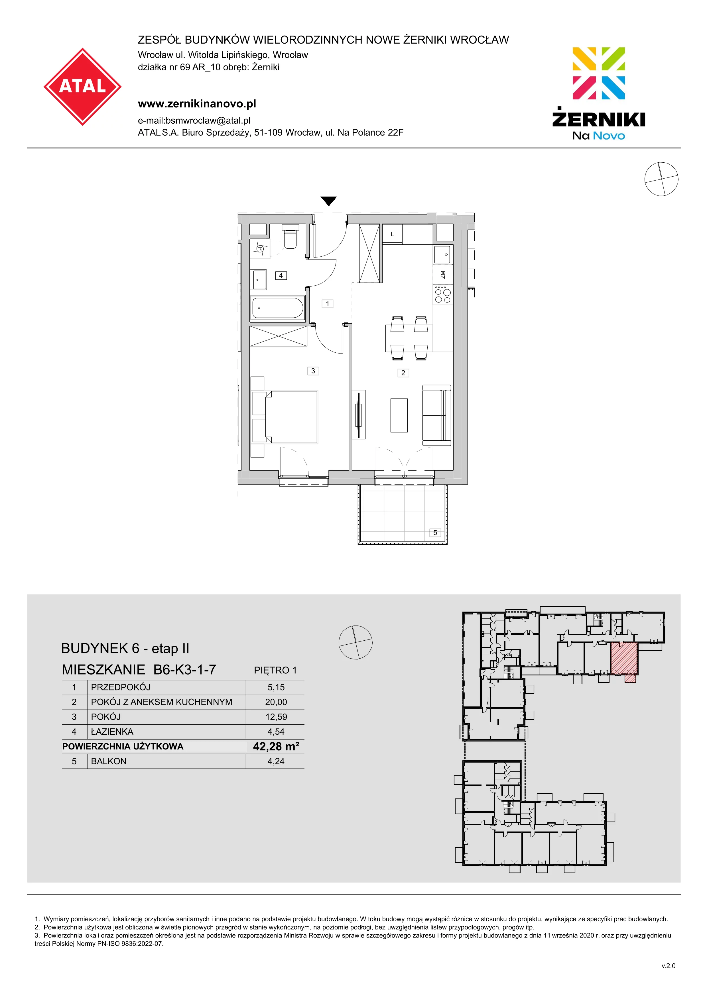 Mieszkanie 42,28 m², piętro 1, oferta nr B6-K3-1-7, Żerniki Na Novo II, Wrocław, Żerniki, ul. Maxa Berga