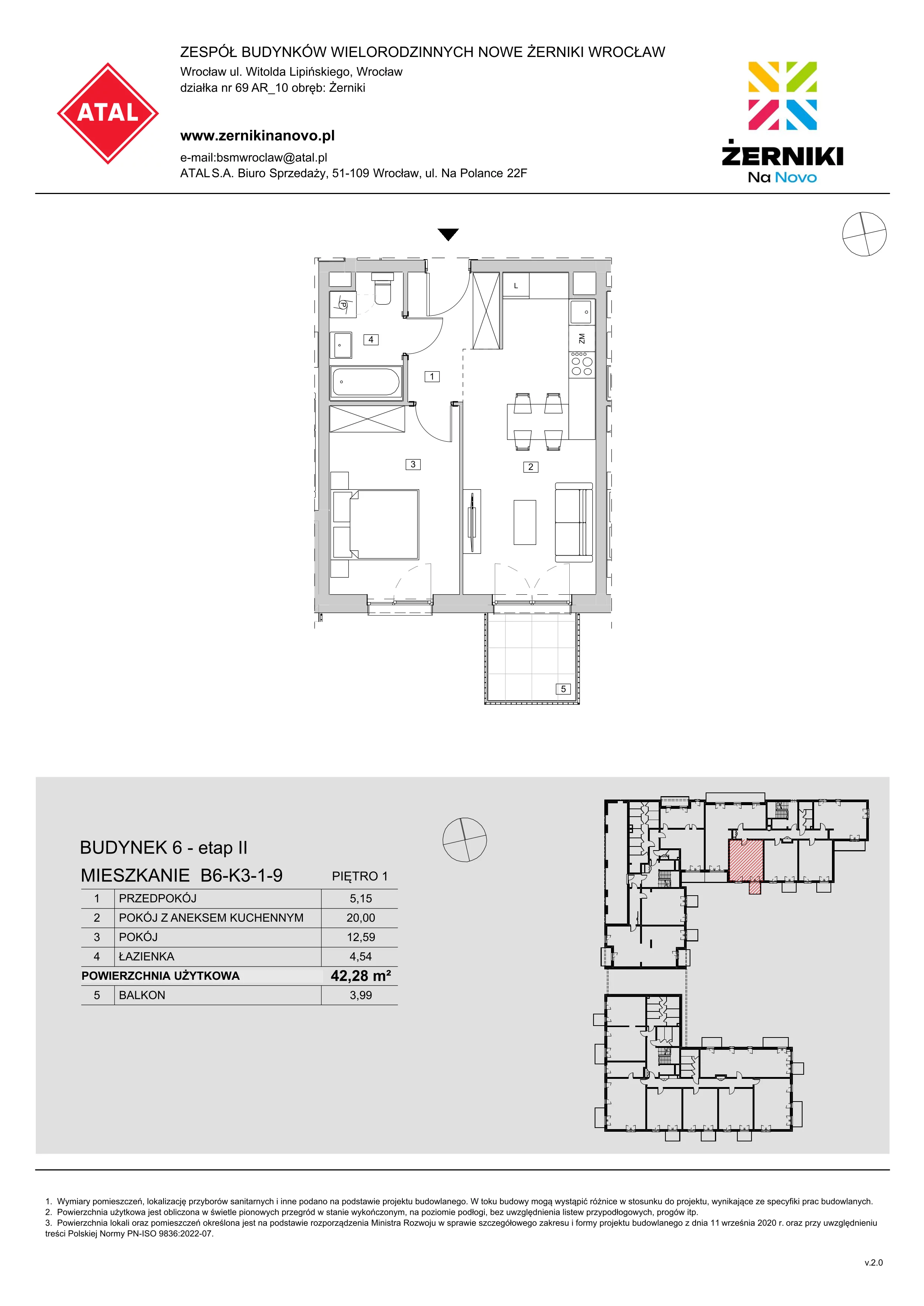 Mieszkanie 42,28 m², piętro 1, oferta nr B6-K3-1-9, Żerniki Na Novo II, Wrocław, Żerniki, ul. Maxa Berga