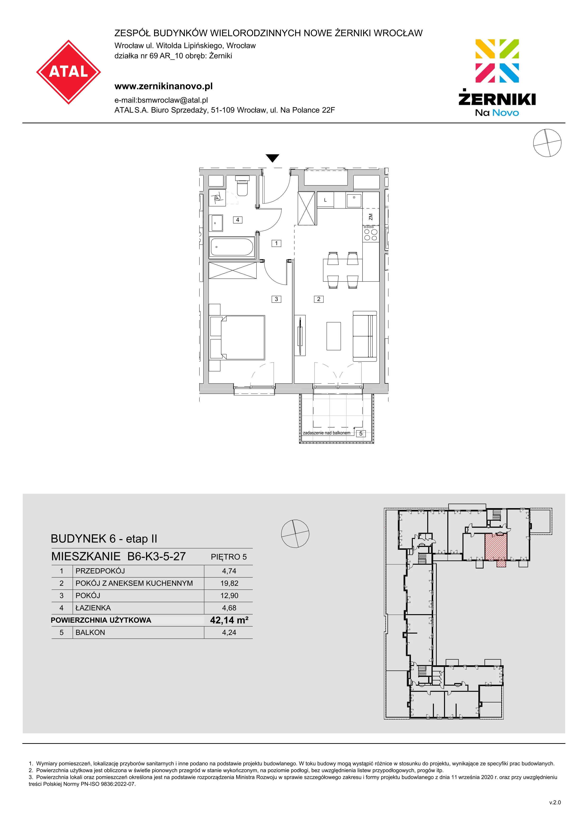 Mieszkanie 42,14 m², piętro 5, oferta nr B6-K3-5-27, Żerniki Na Novo II, Wrocław, Żerniki, ul. Maxa Berga