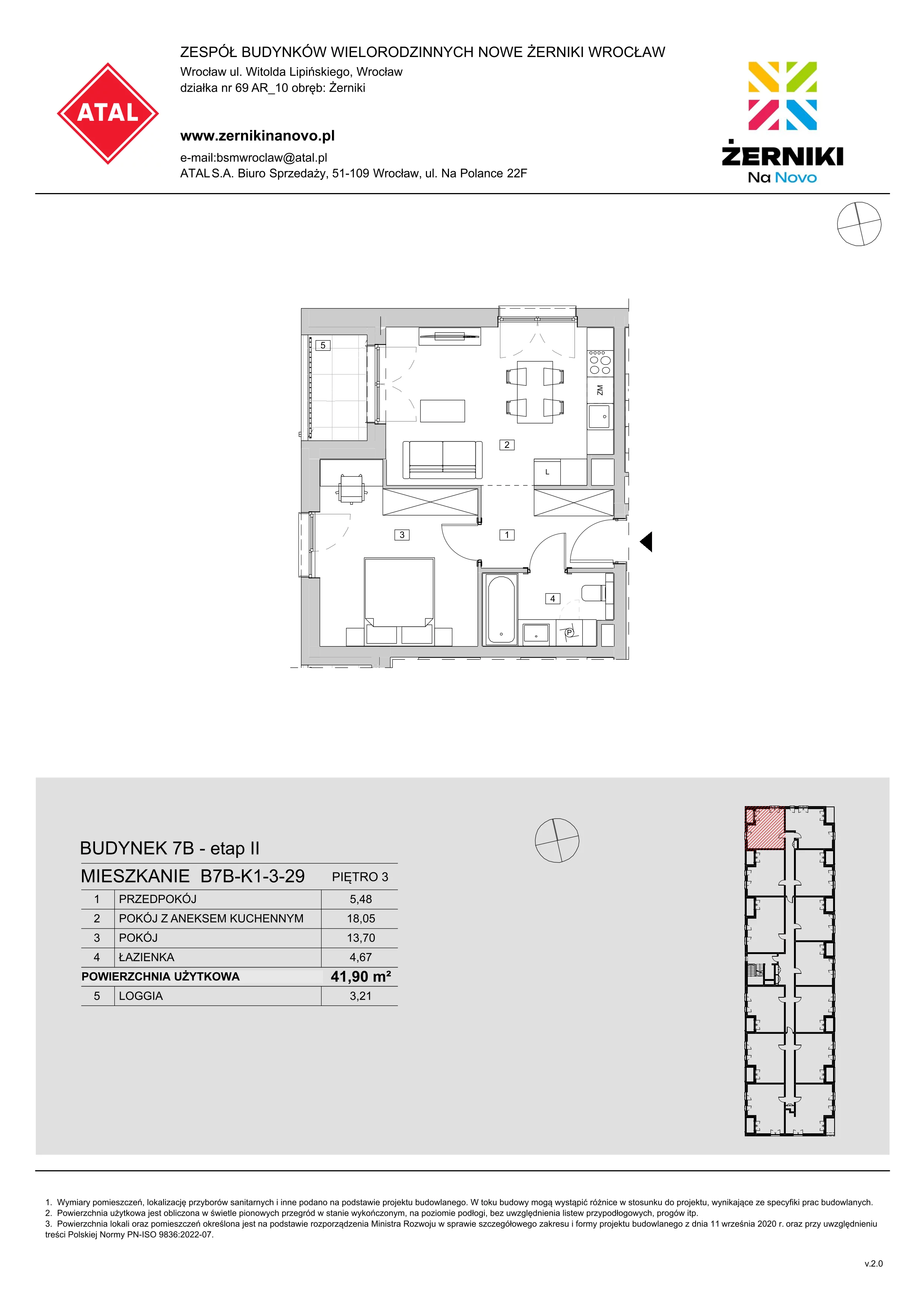 Mieszkanie 41,90 m², piętro 3, oferta nr B7B-K1-3-29, Żerniki Na Novo II, Wrocław, Żerniki, ul. Maxa Berga