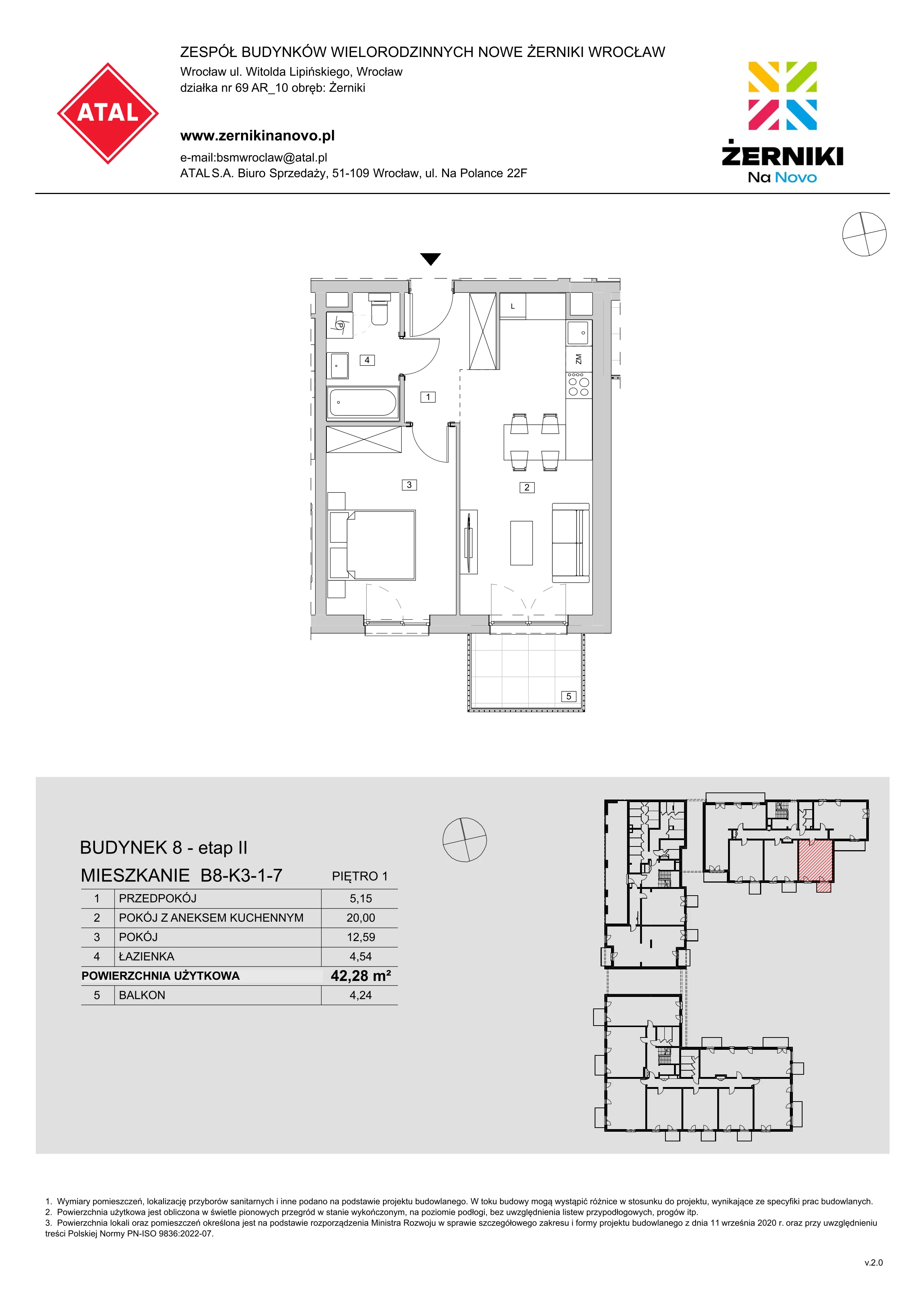 Mieszkanie 42,28 m², piętro 1, oferta nr B8-K3-1-7, Żerniki Na Novo II, Wrocław, Żerniki, ul. Maxa Berga