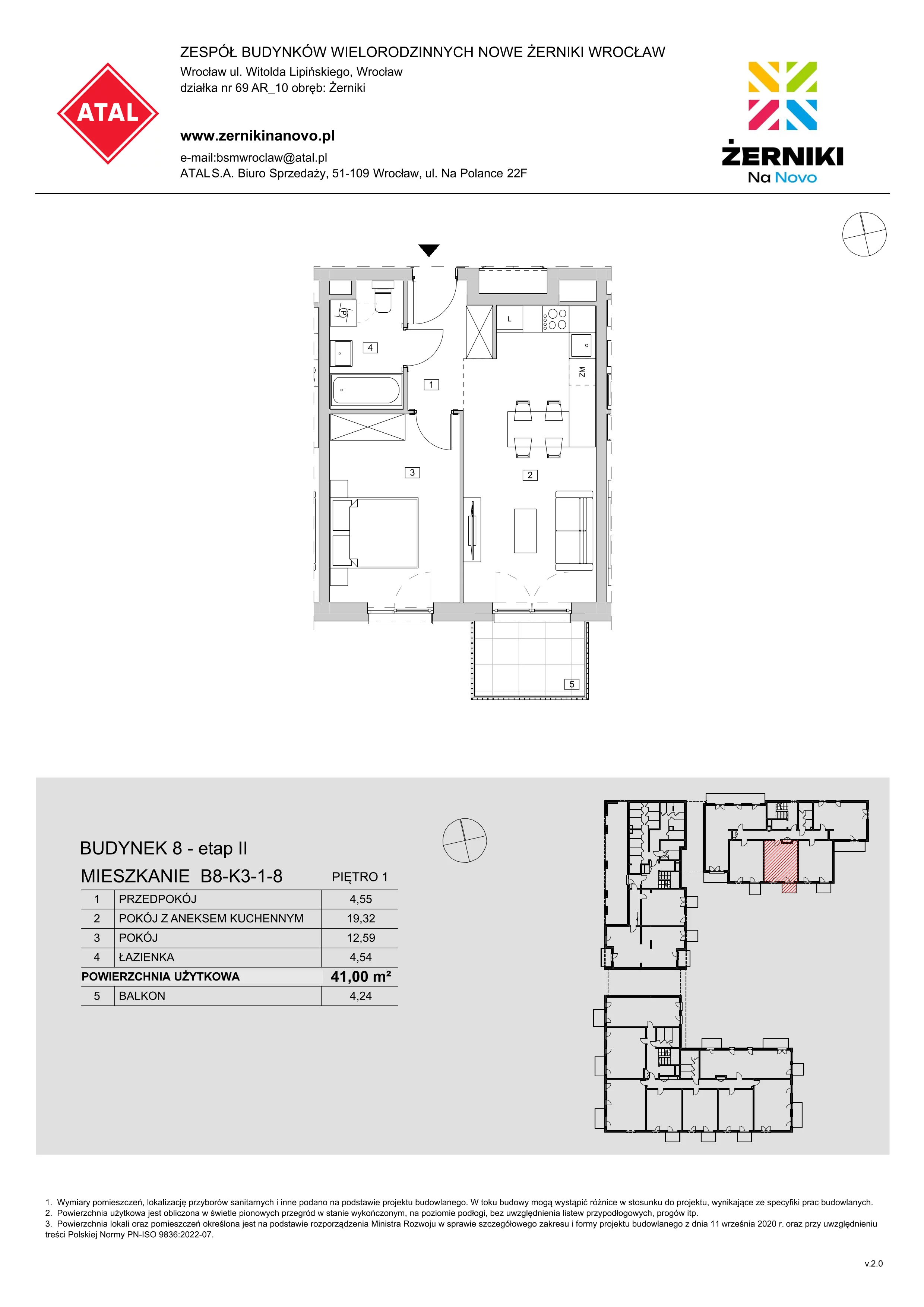 Mieszkanie 41,00 m², piętro 1, oferta nr B8-K3-1-8, Żerniki Na Novo II, Wrocław, Żerniki, ul. Maxa Berga