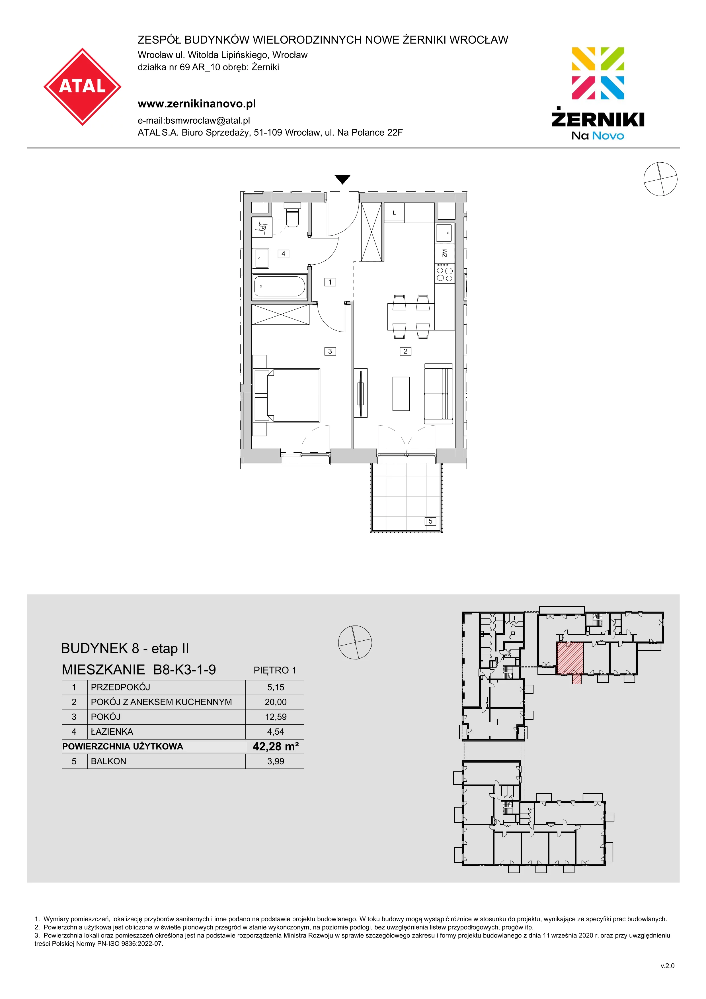 Mieszkanie 42,28 m², piętro 1, oferta nr B8-K3-1-9, Żerniki Na Novo II, Wrocław, Żerniki, ul. Maxa Berga