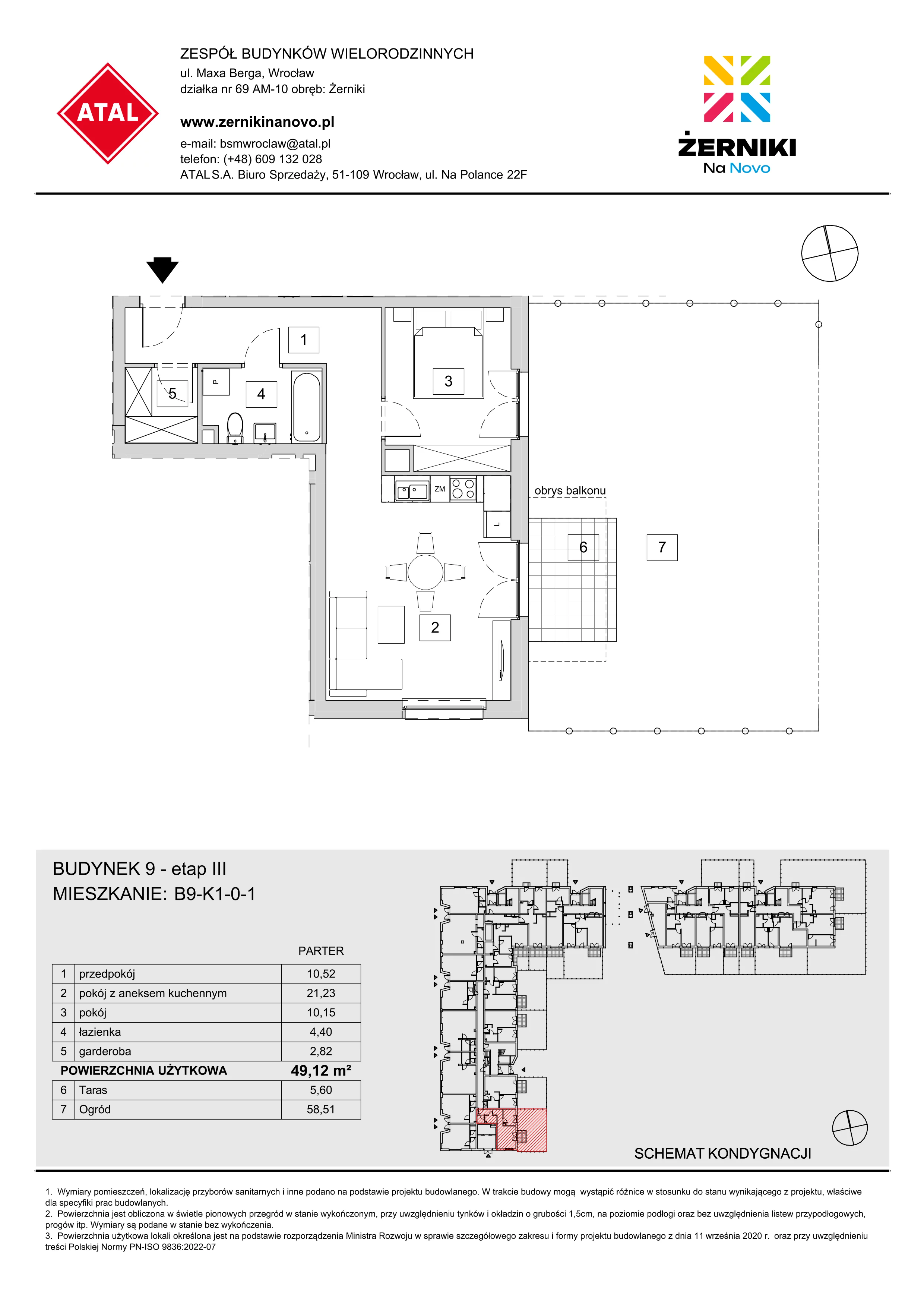 Mieszkanie 49,12 m², parter, oferta nr B9-K1-0-1, Żerniki Na Novo III, Wrocław, Żerniki, ul. Maxa Berga